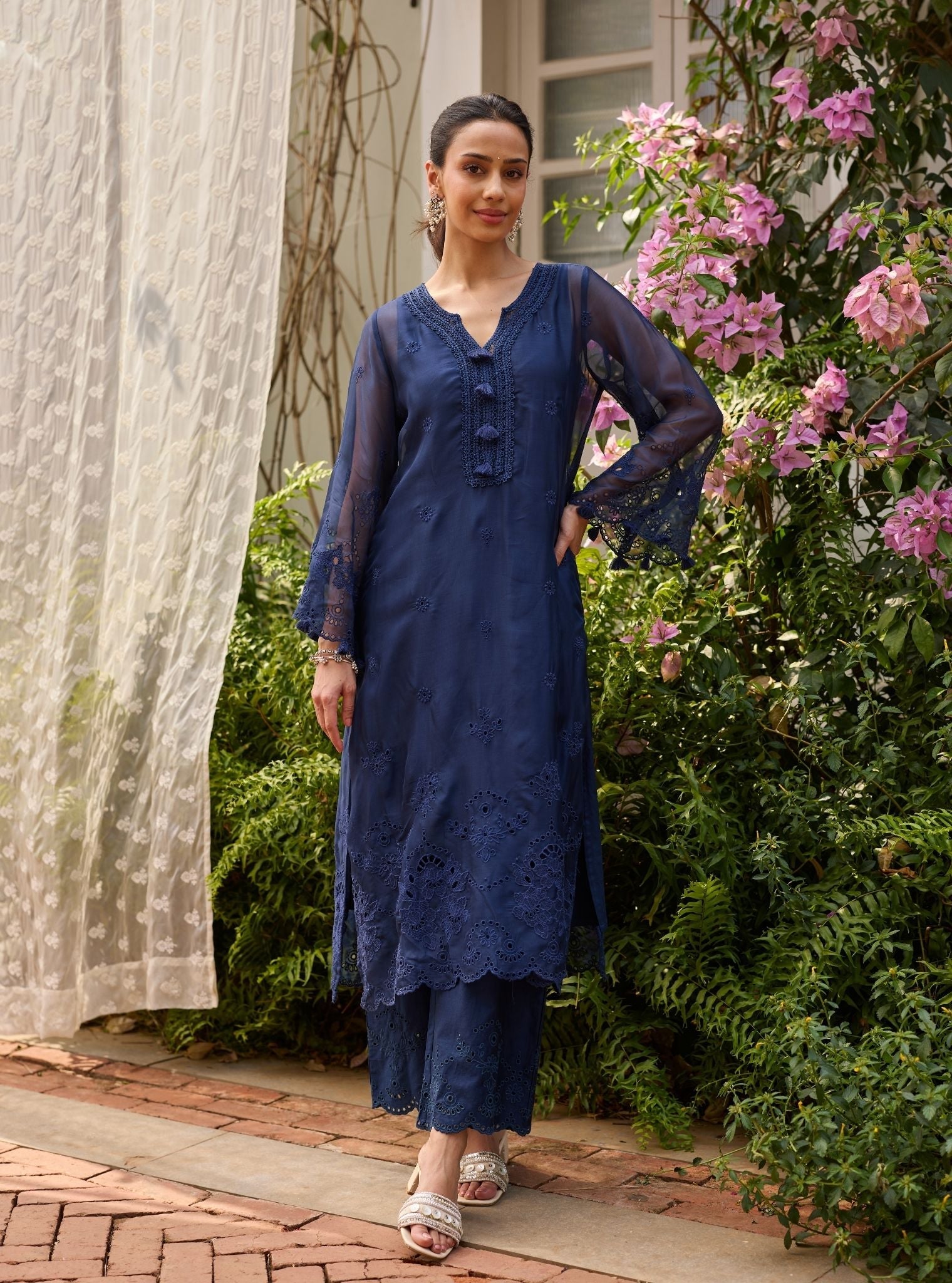 Miso Organza Navy Kurta Set