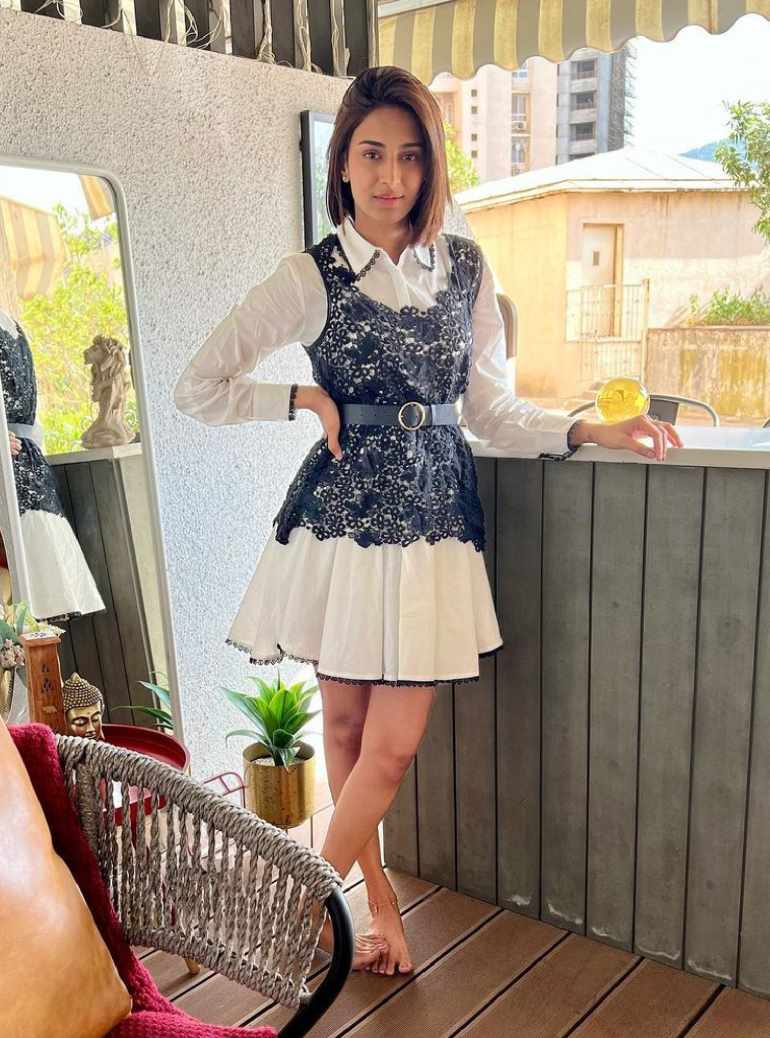 Celina Cotton White Dress With Guipure Layer