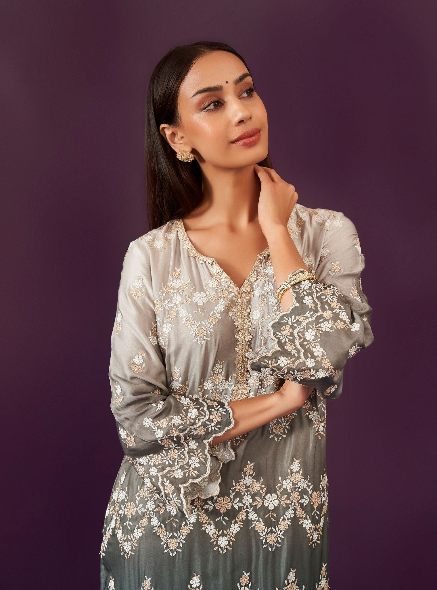 Canna Ombre Cupro Satin Black Kurta Set