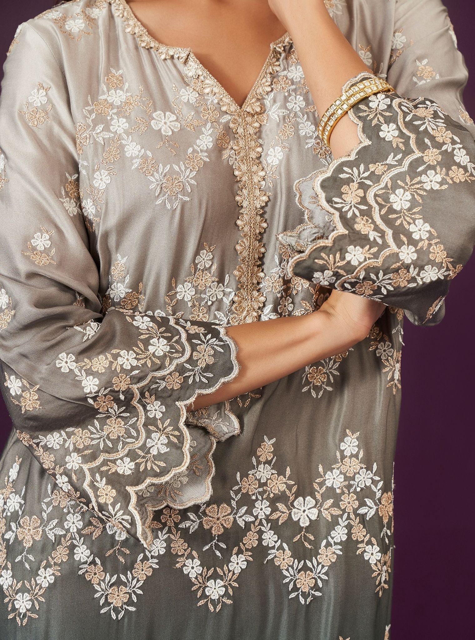 Canna Ombre Cupro Satin Black Kurta Set