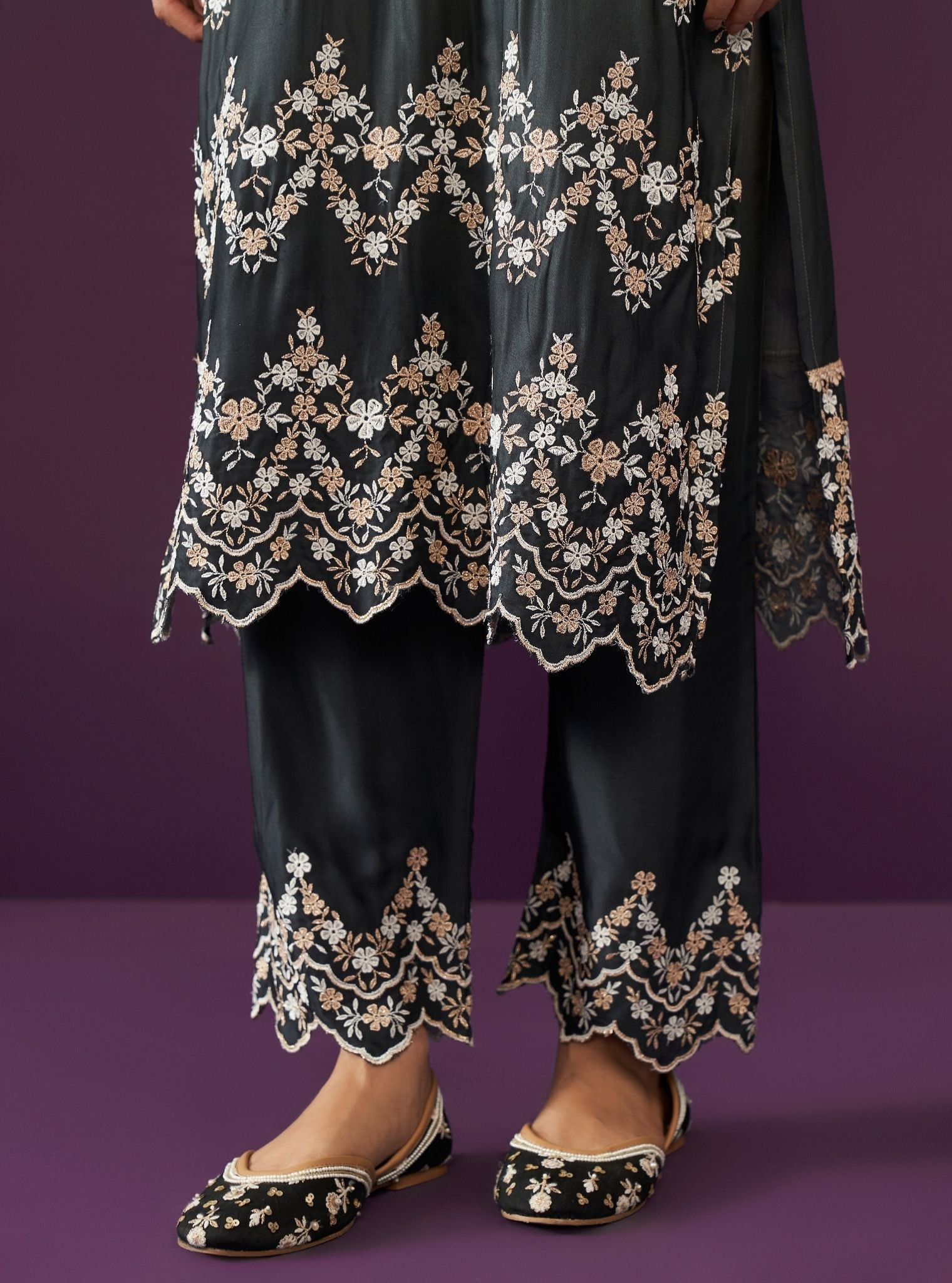 Canna Ombre Cupro Satin Black Kurta Set