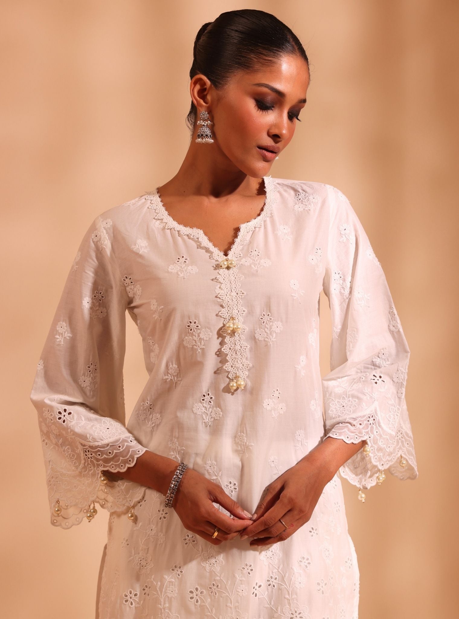 Suma Supima Cotton White Kurta With Yara Pant