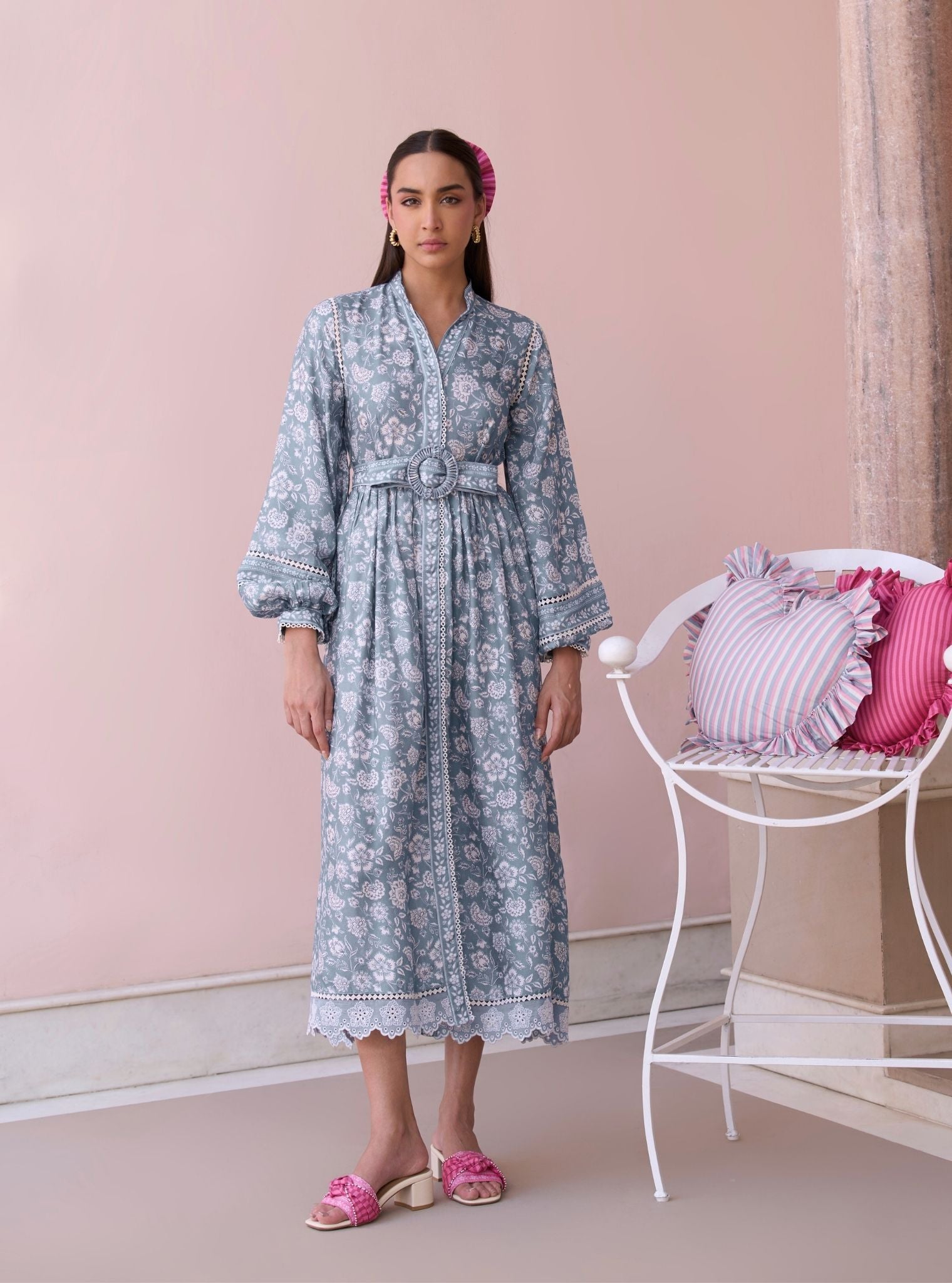 Selbourne Steel Blue Printed Lawn Dress