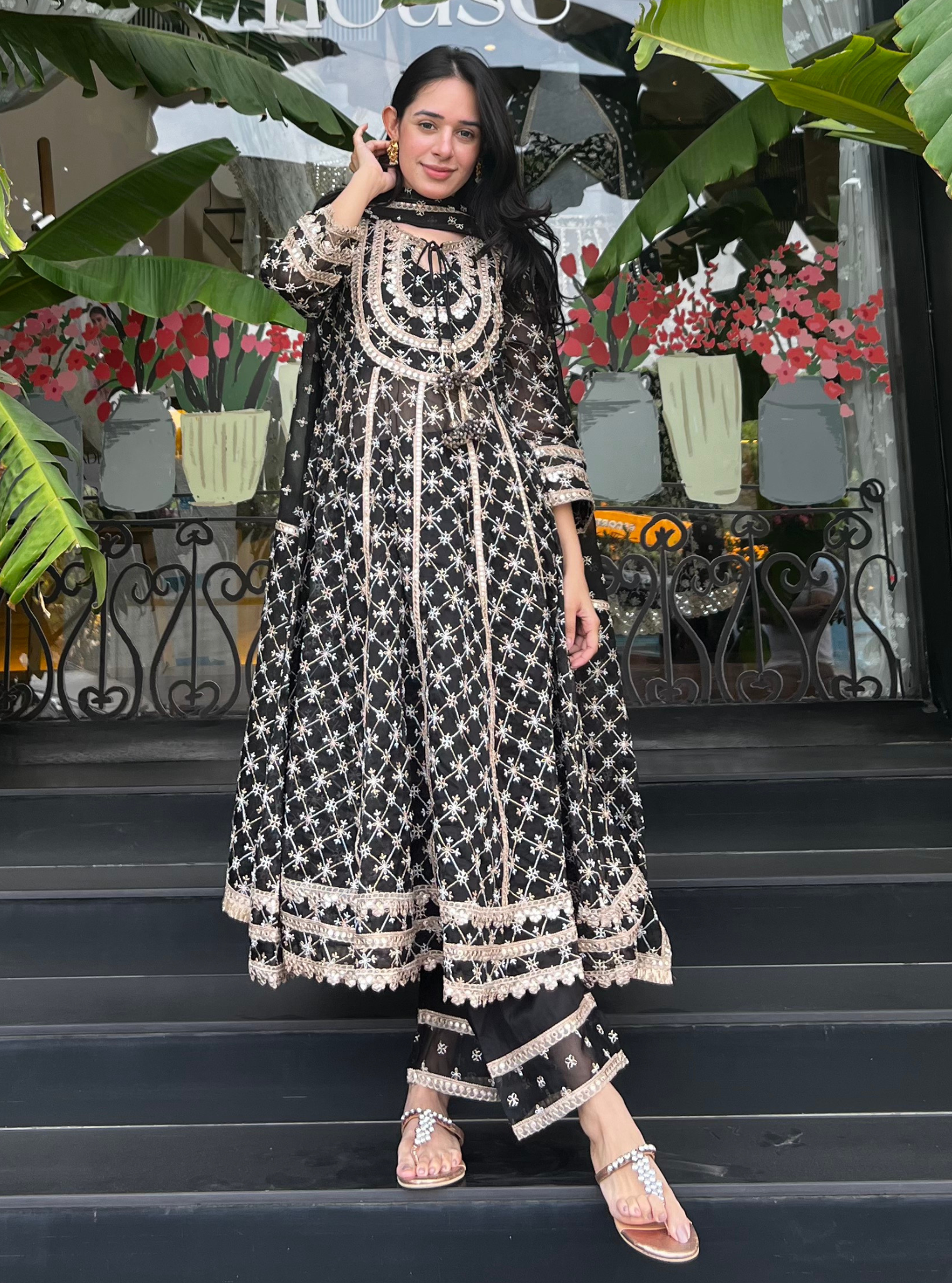 Rasiya Organza Black Anarkali Kurta Set