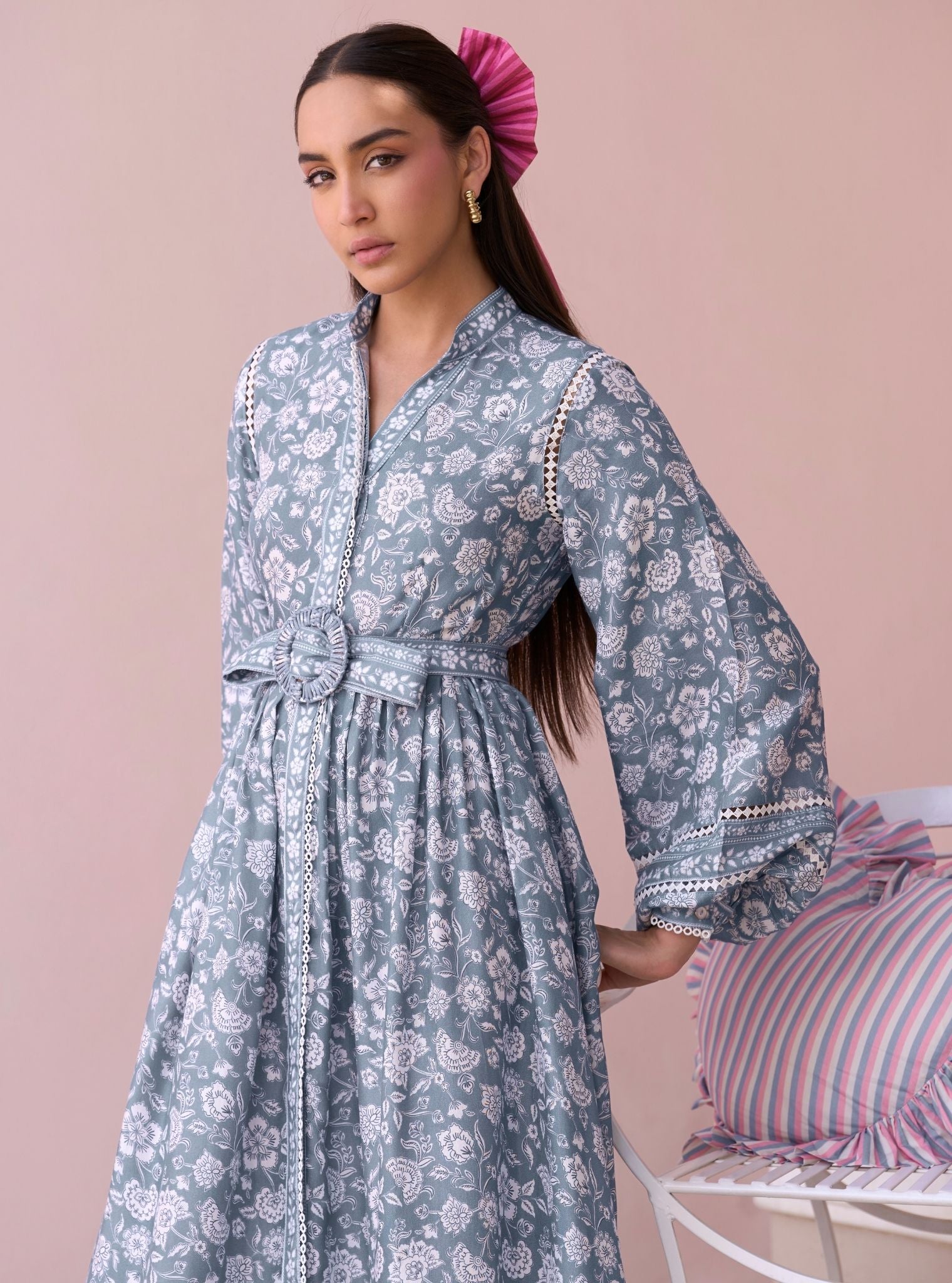 Selbourne Steel Blue Printed Lawn Dress