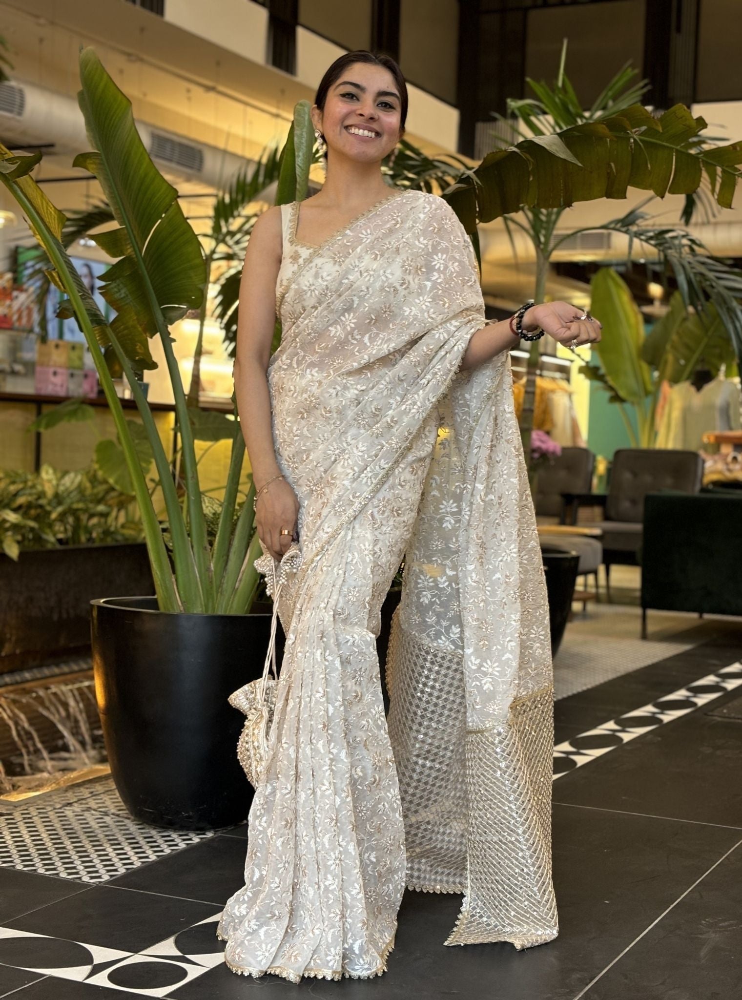 Jeannie Organza White Saree