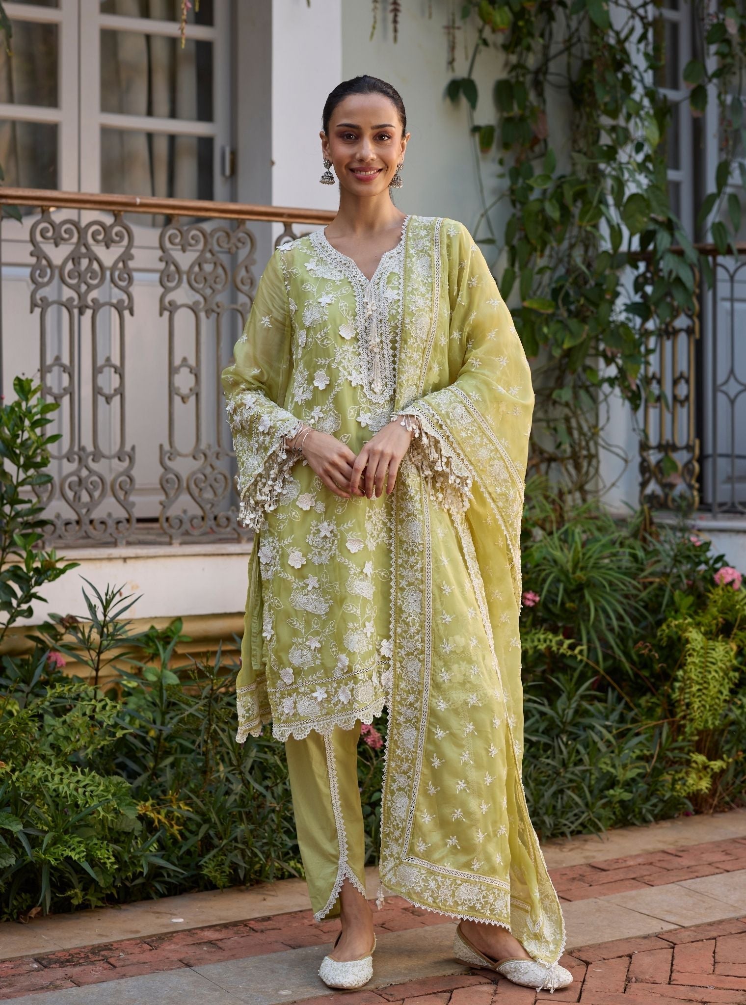 Vino Organza Lime Kurta Set