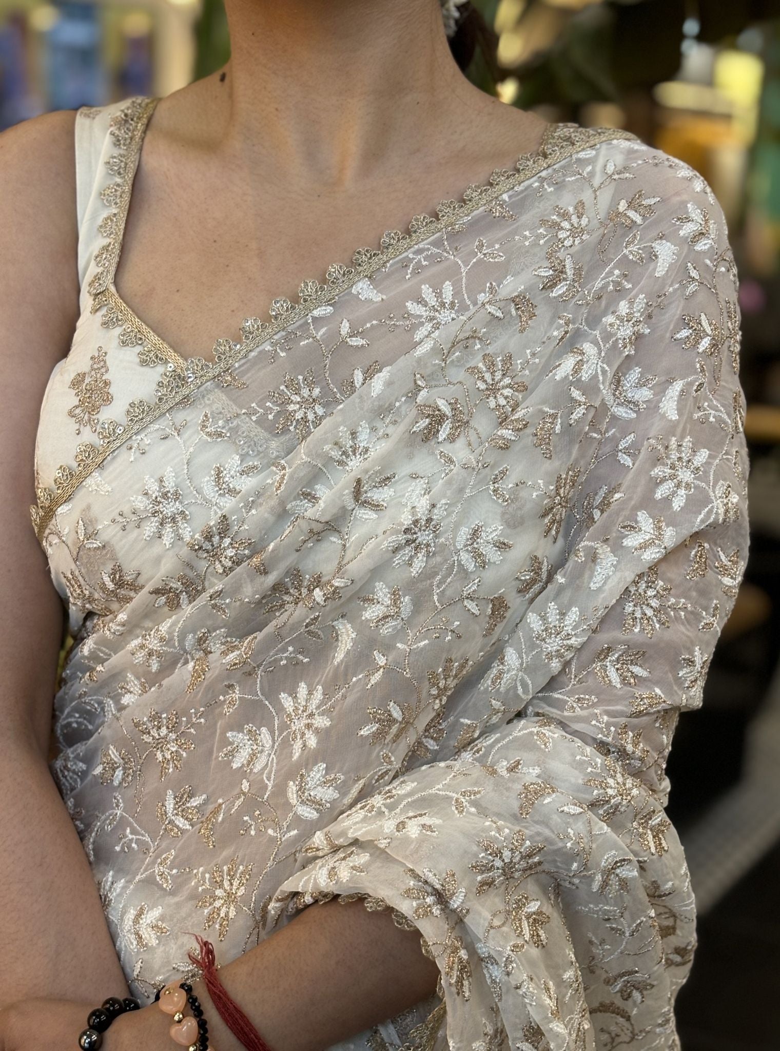 Jeannie Organza White Saree