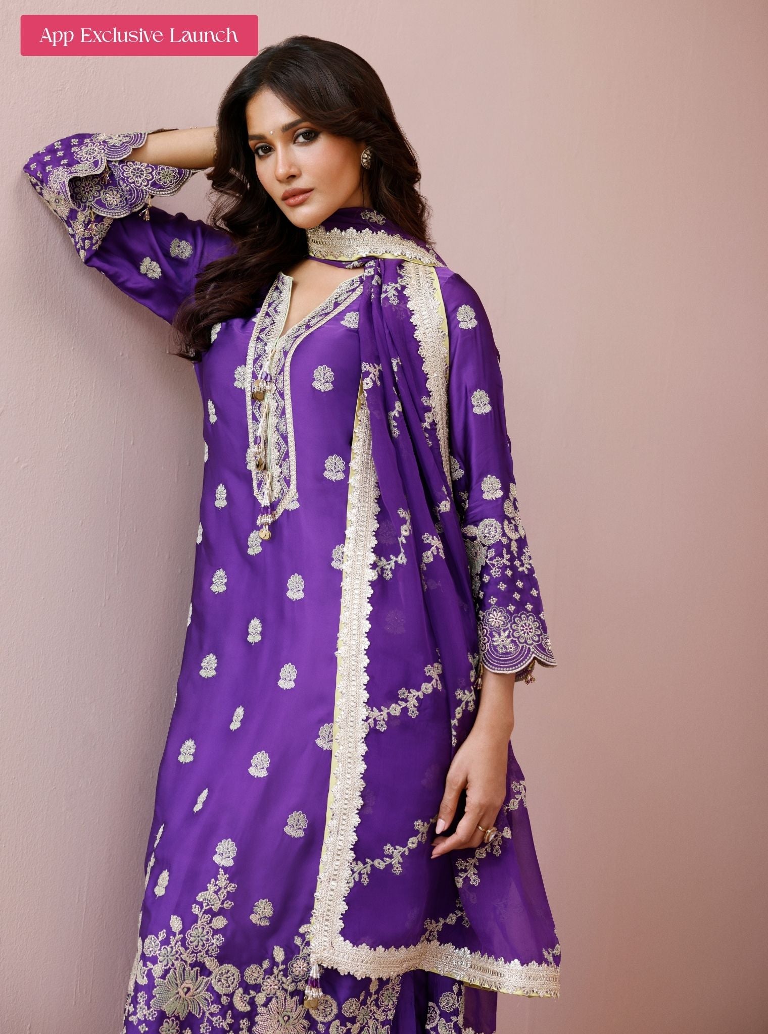 Laina Cupro Satin Purple Long Kurta Set