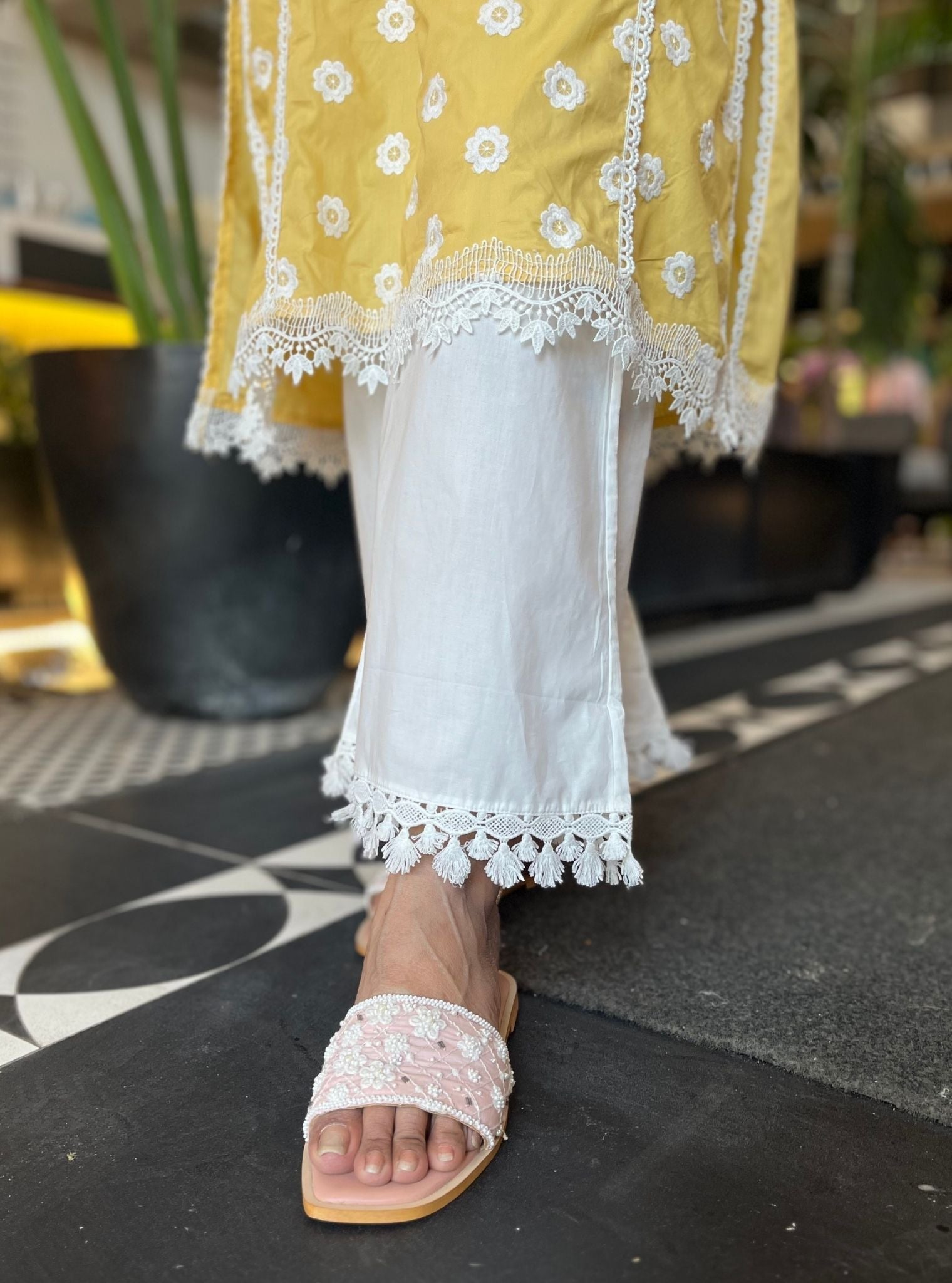 Cathy Supima Cotton Yellow Kurta With Tassel Pyajama