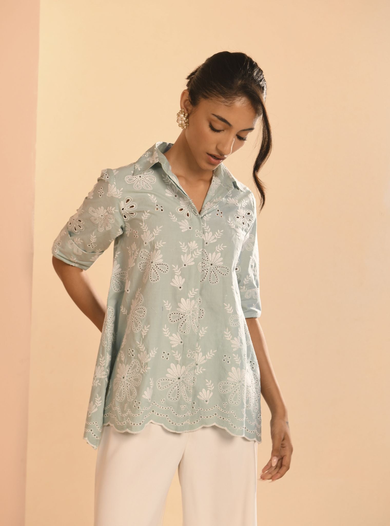 Chiara Iconic Cotton Teal Blue Shirt