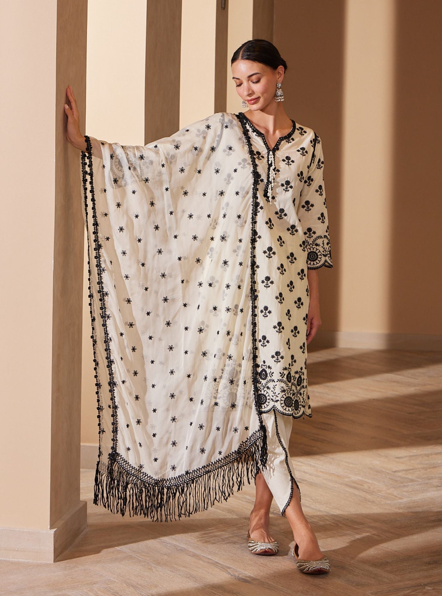 Mulmul Supima Cotton Arpora Off White kurta