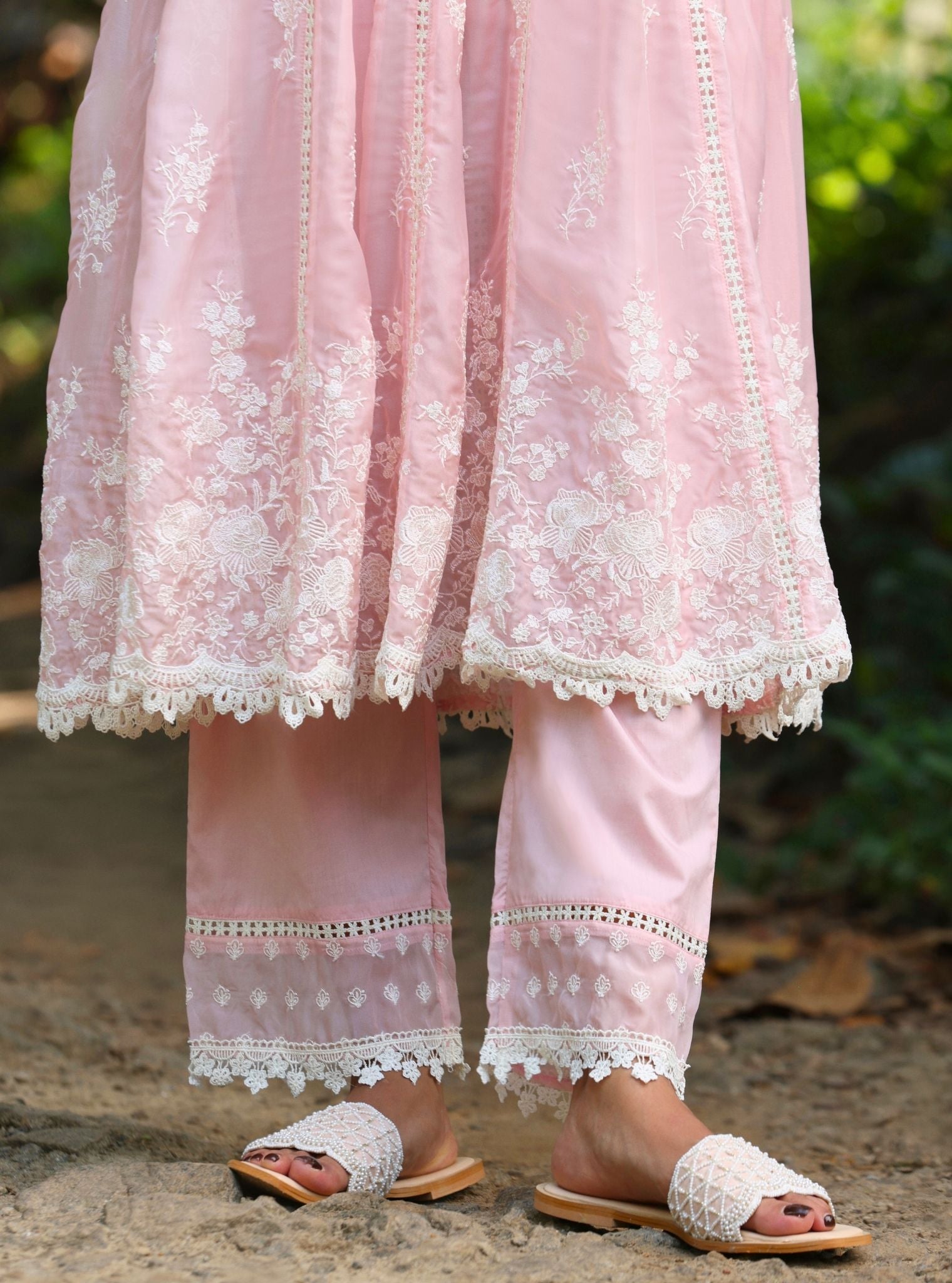 Neesa Organza Pink Anarkali Kurta Set