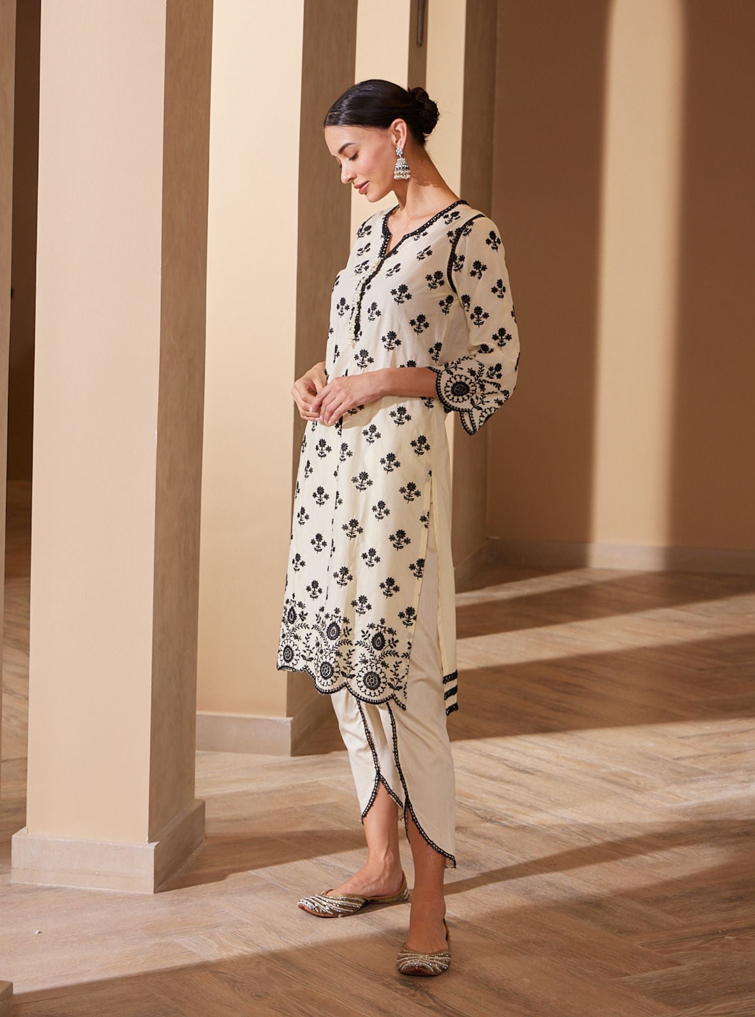 Mulmul Supima Cotton Arpora Off White kurta