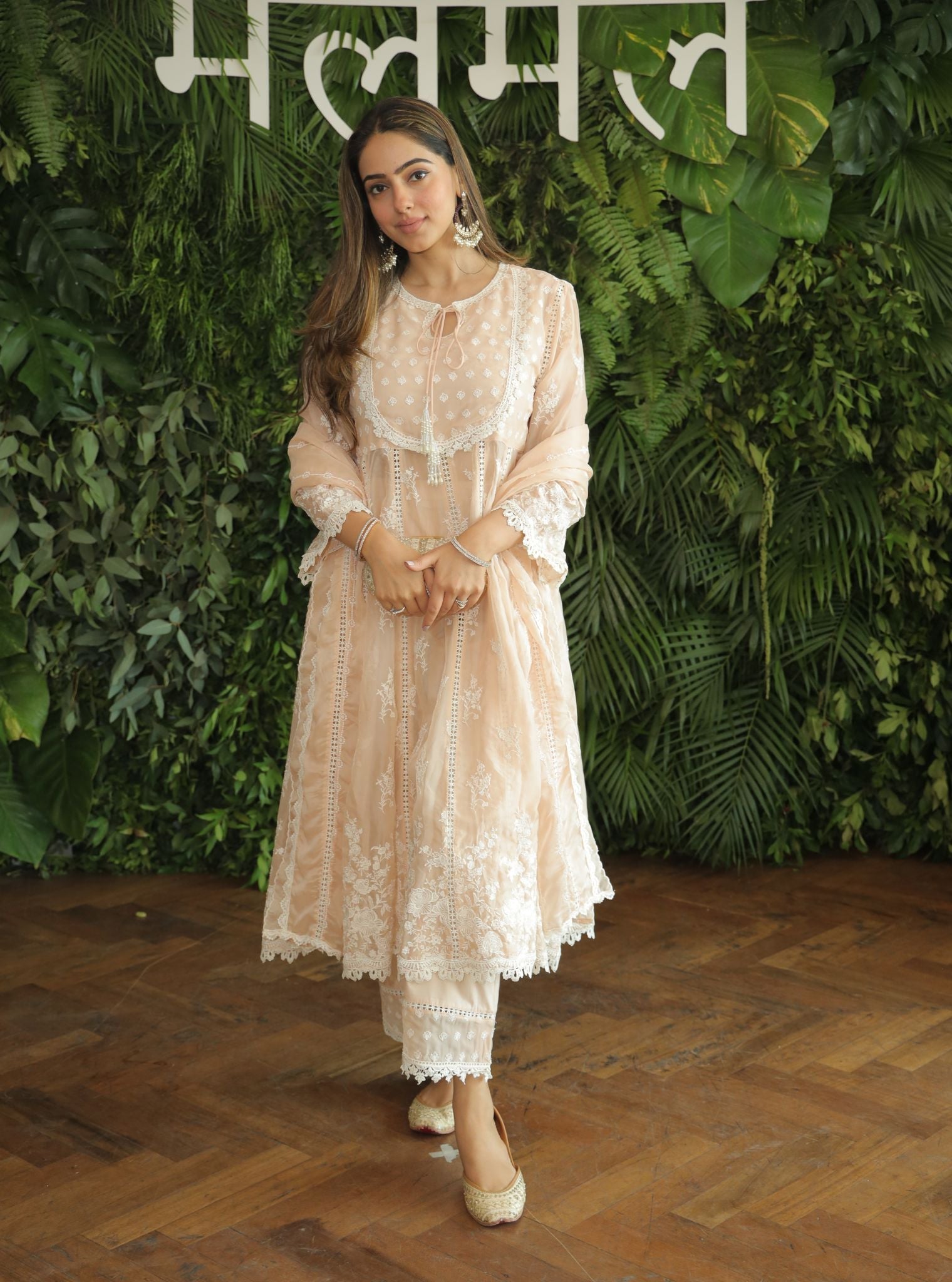 Neesa Organza Beige Anarkali Kurta Set