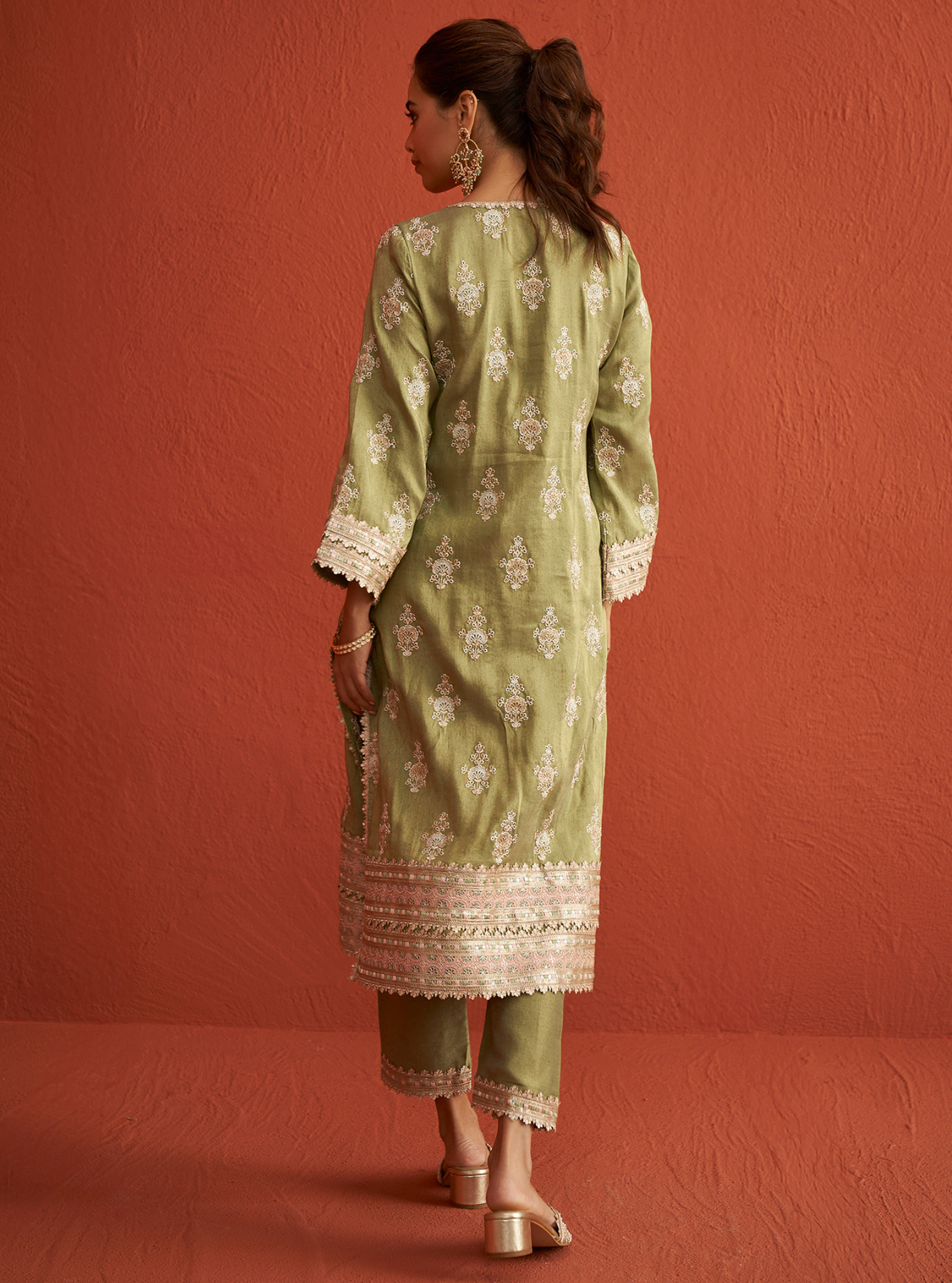 Mitthi Luxe Tissue Sage Green Kurta Set