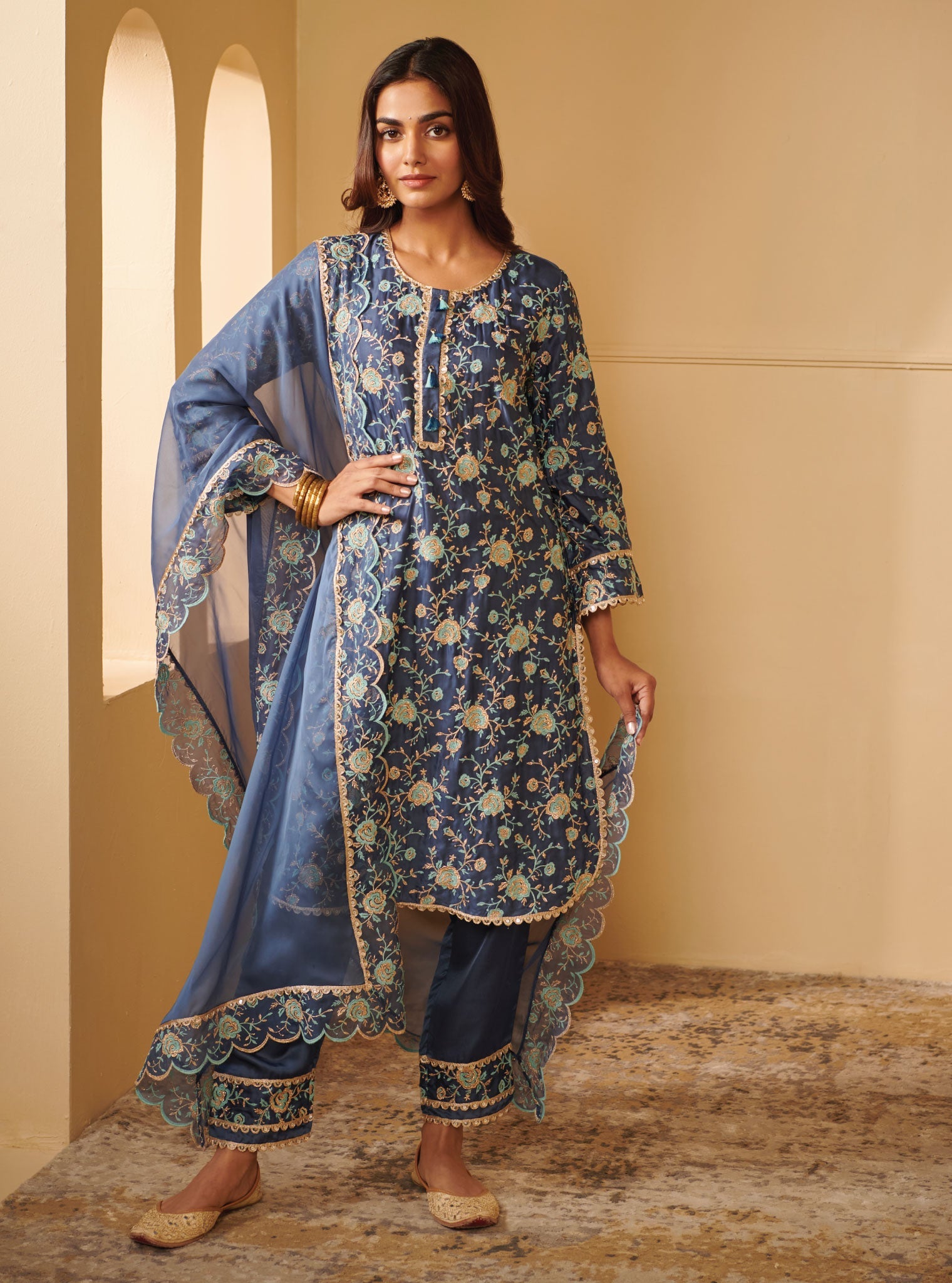 Apti Cupro Silk Blue Kurta Set