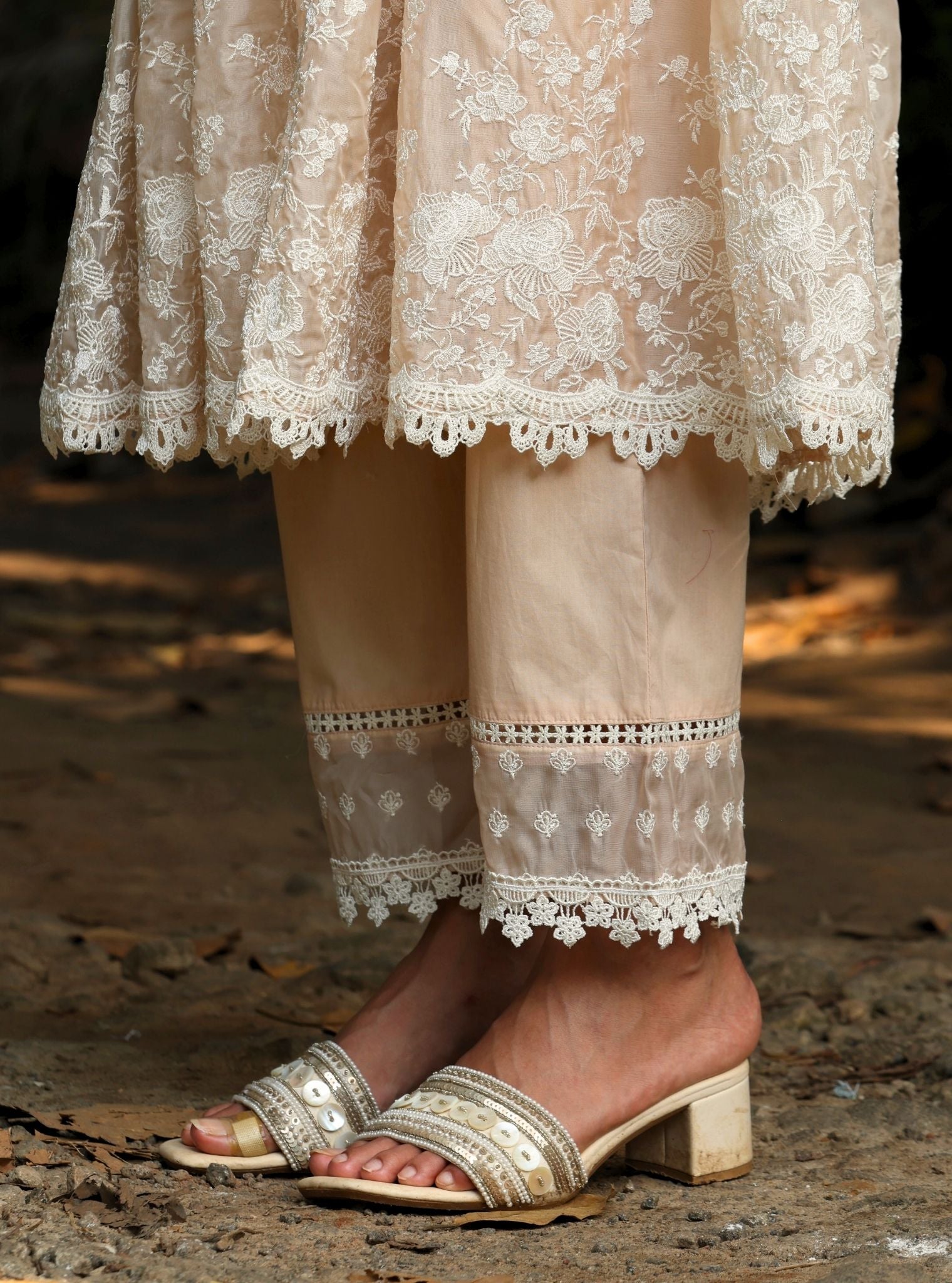 Neesa Organza Beige Anarkali Kurta Set