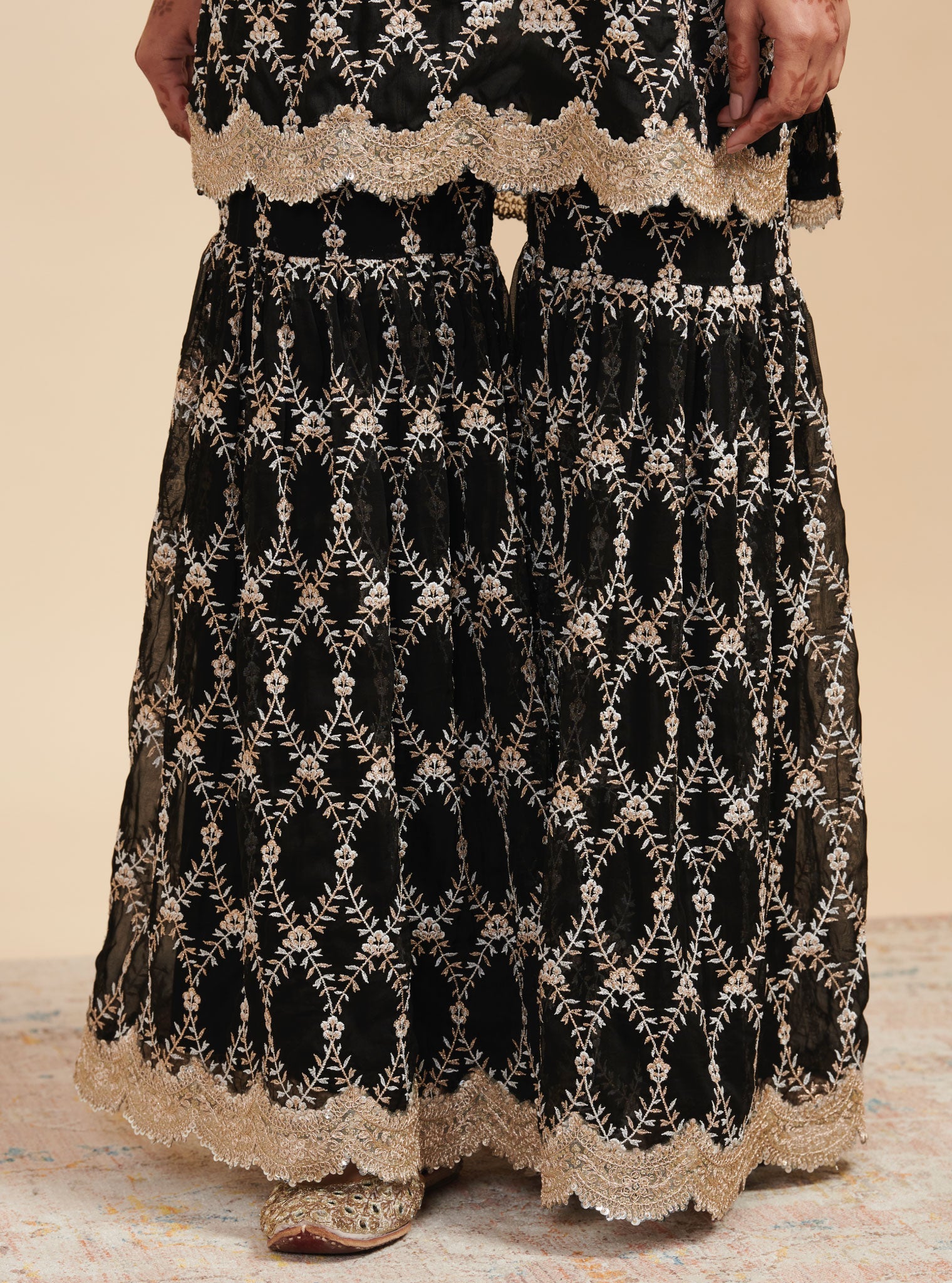 Kajra Silk Black Short Kurta with Garara Set