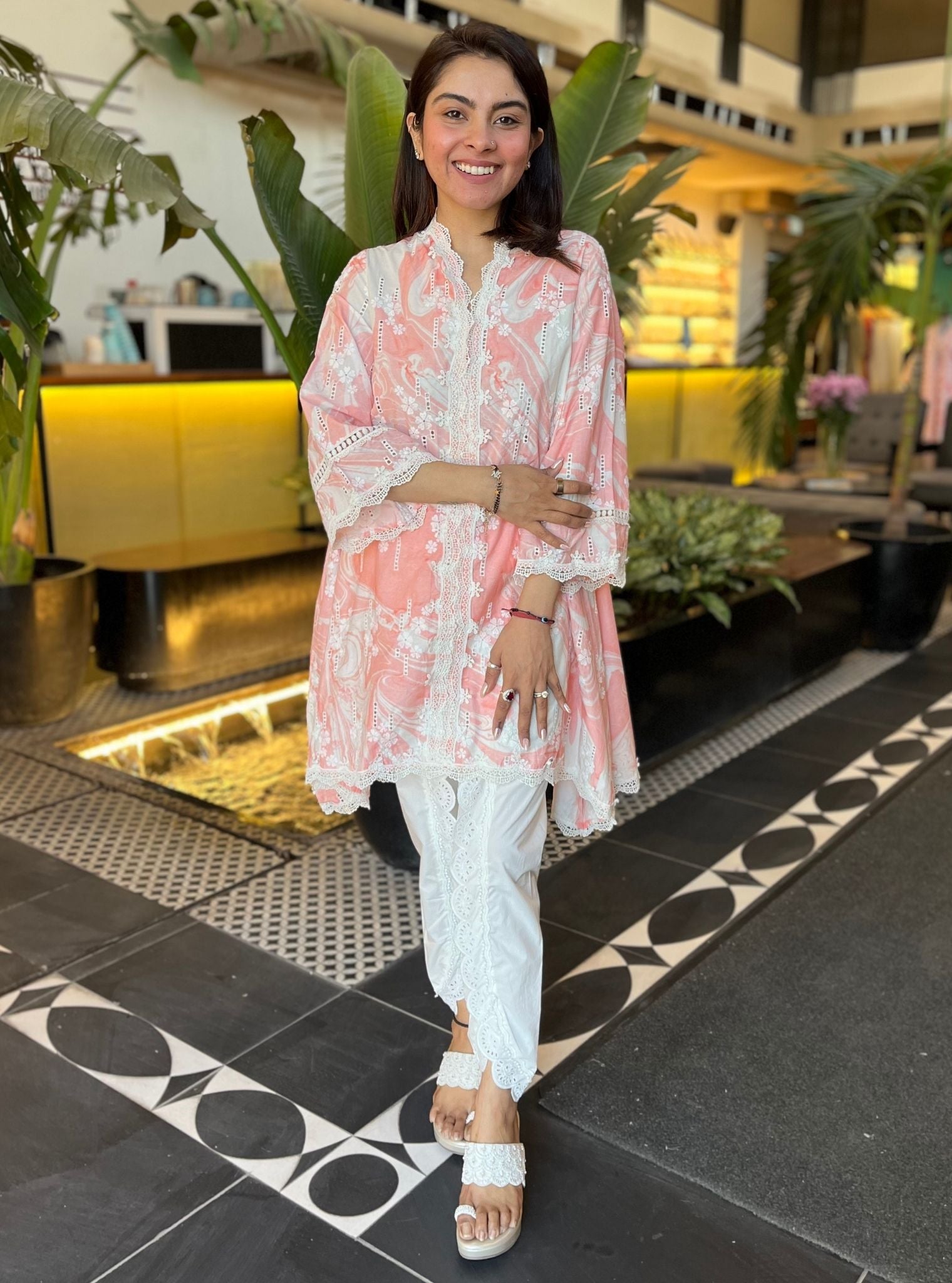 Marble Supima Cotton Wyn Pink Kurta with Dhoti Pant Set