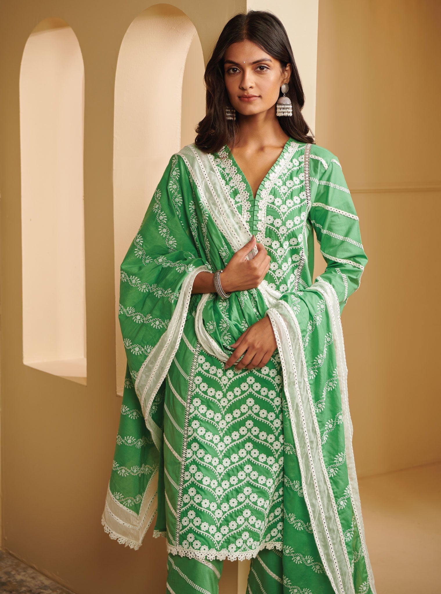Nasreen Supima Cotton Green Kurta Set