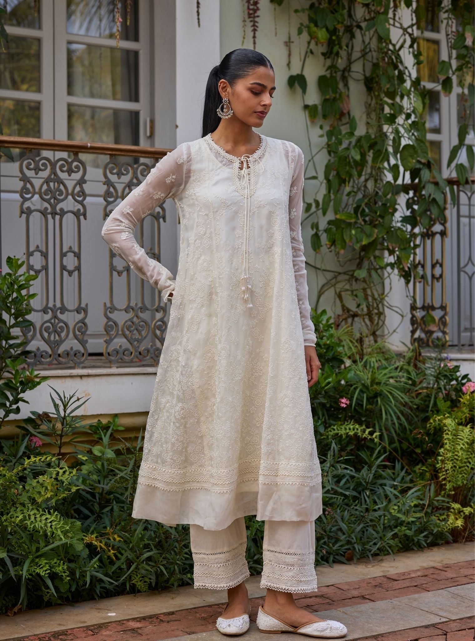 Karoa Organza Off White Anarkali Set