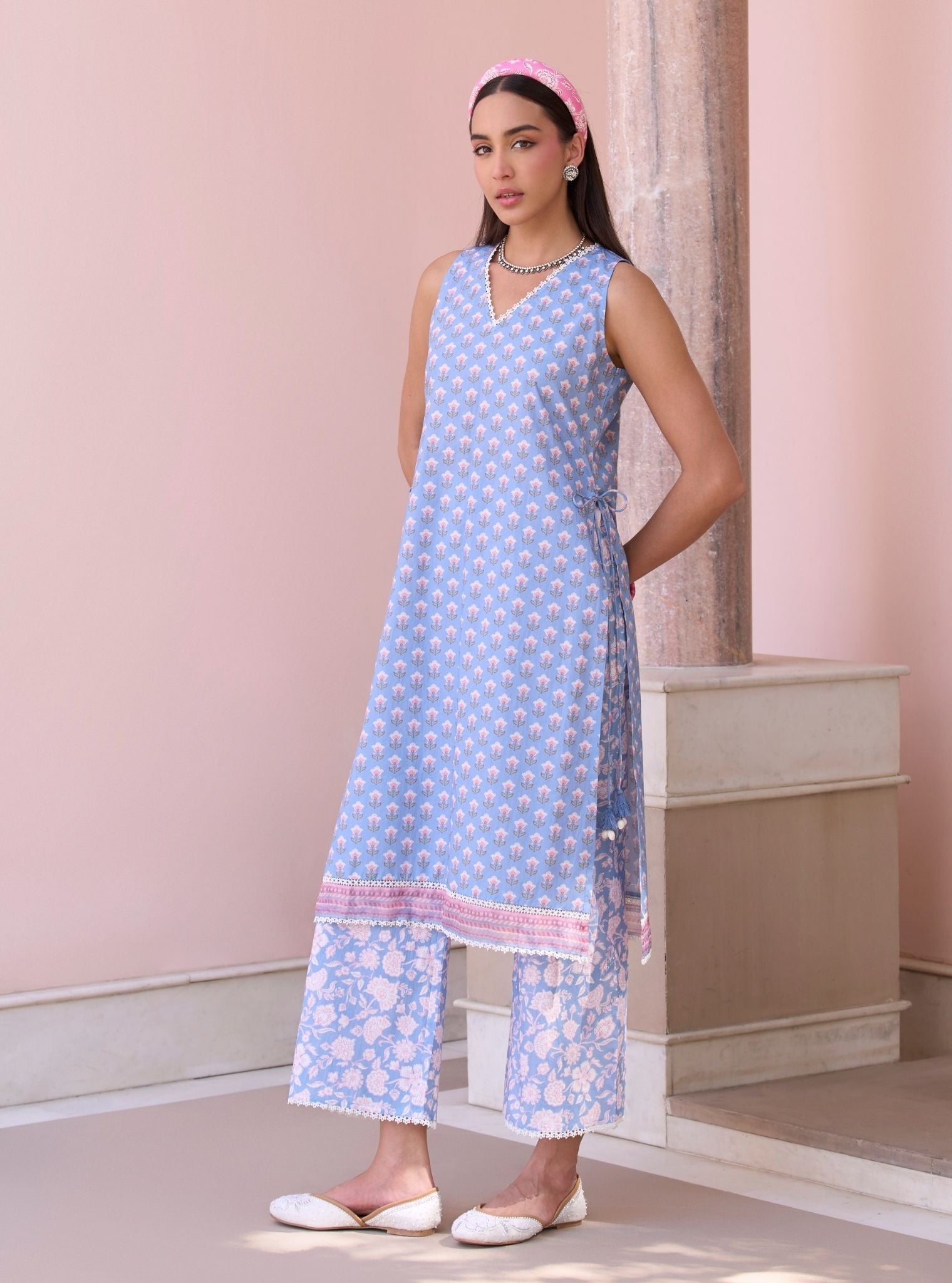Rajvella Steel Blue Mulmul Supima Cotton Kurta & Pant Set