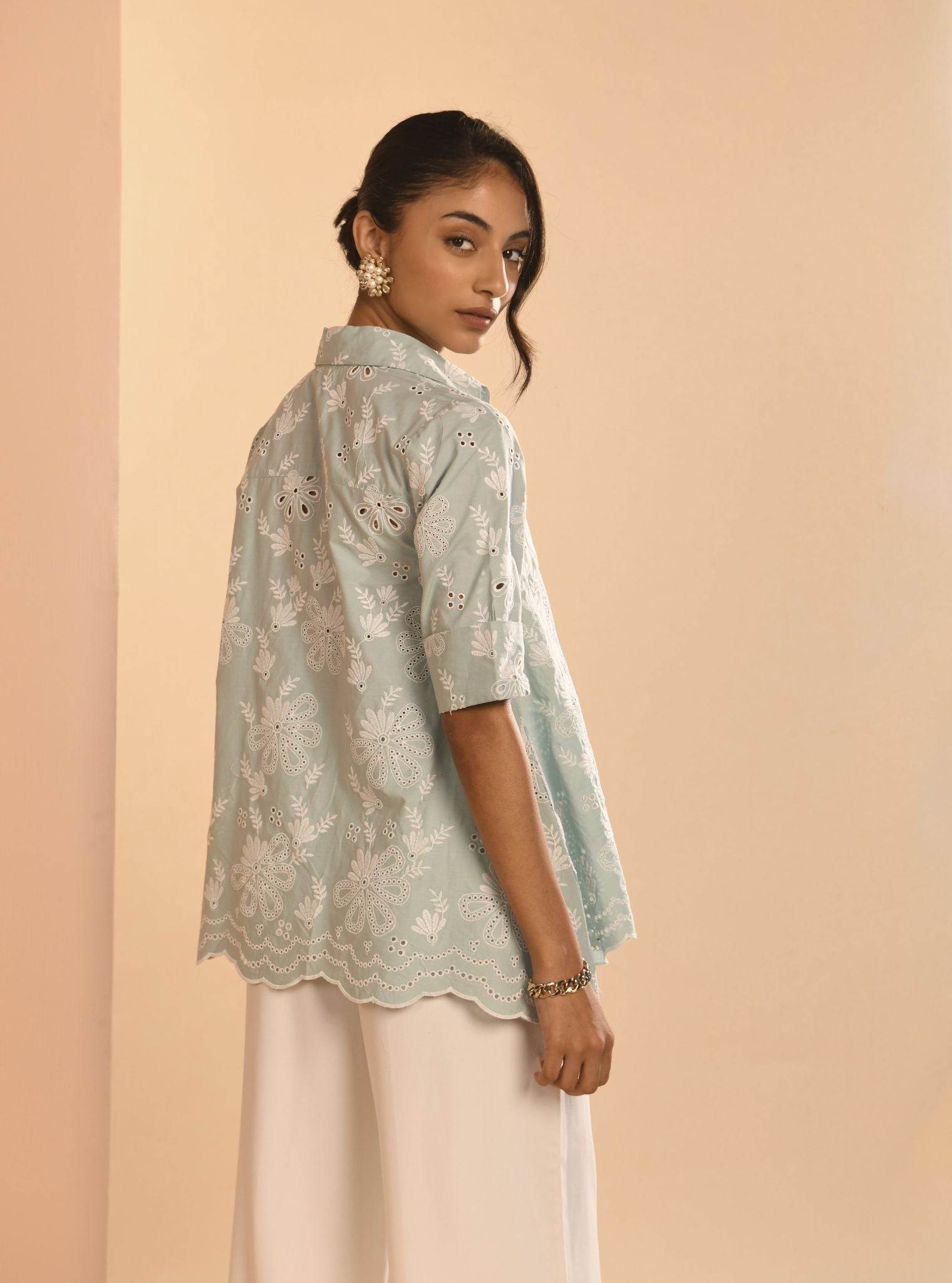 Chiara Iconic Cotton Teal Blue Shirt