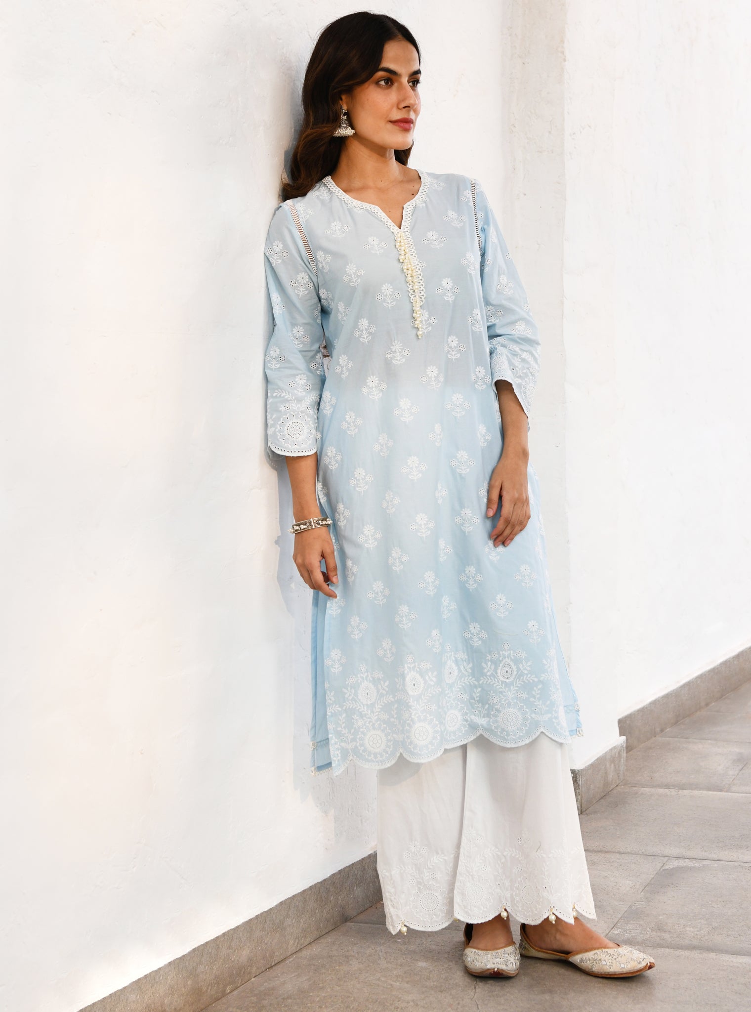 Mulmul Supima Cotton Arpora Blue kurta