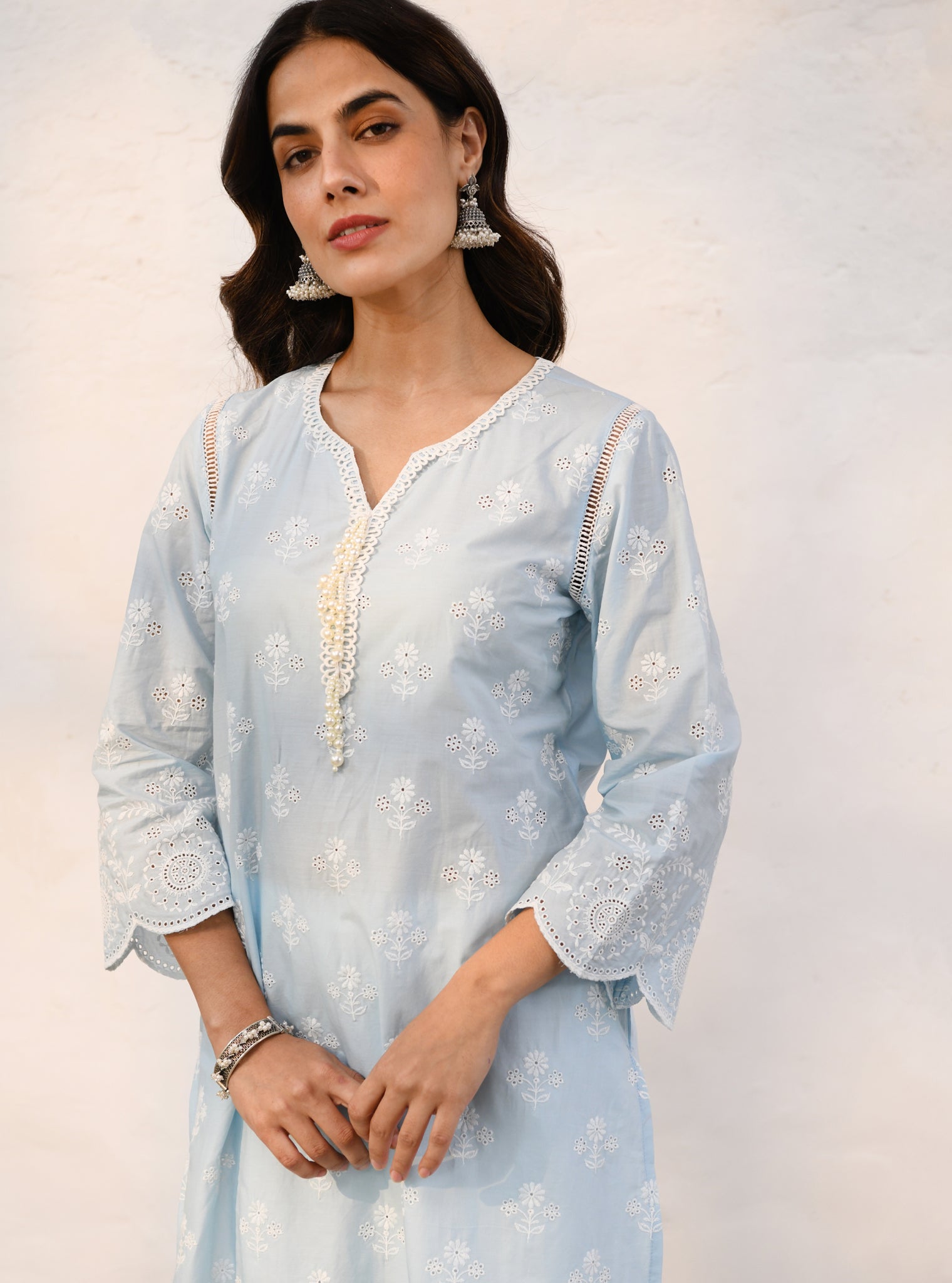 Mulmul Supima Cotton Arpora Blue kurta