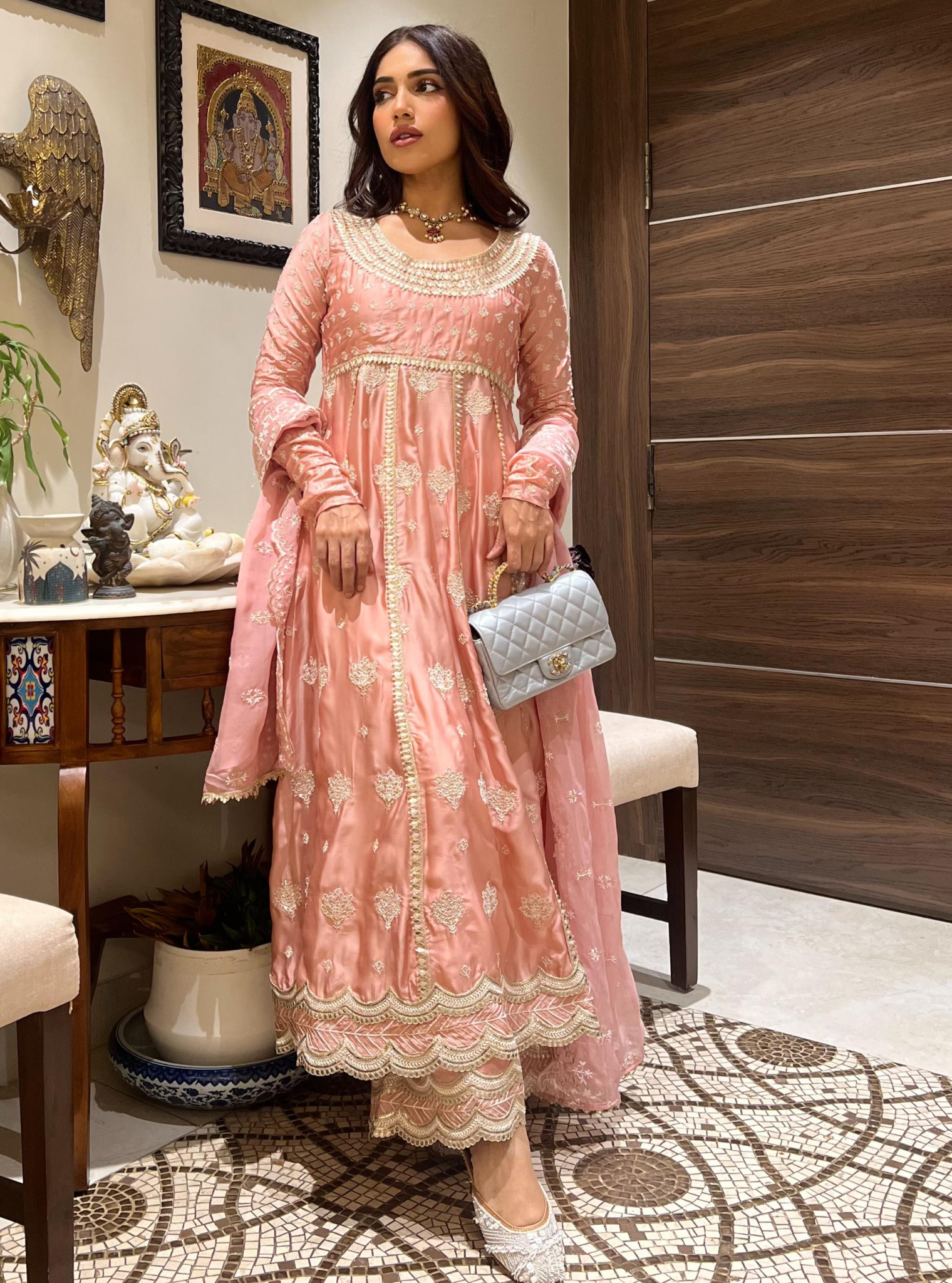 Palki Organza Satin Pink Kurta Set