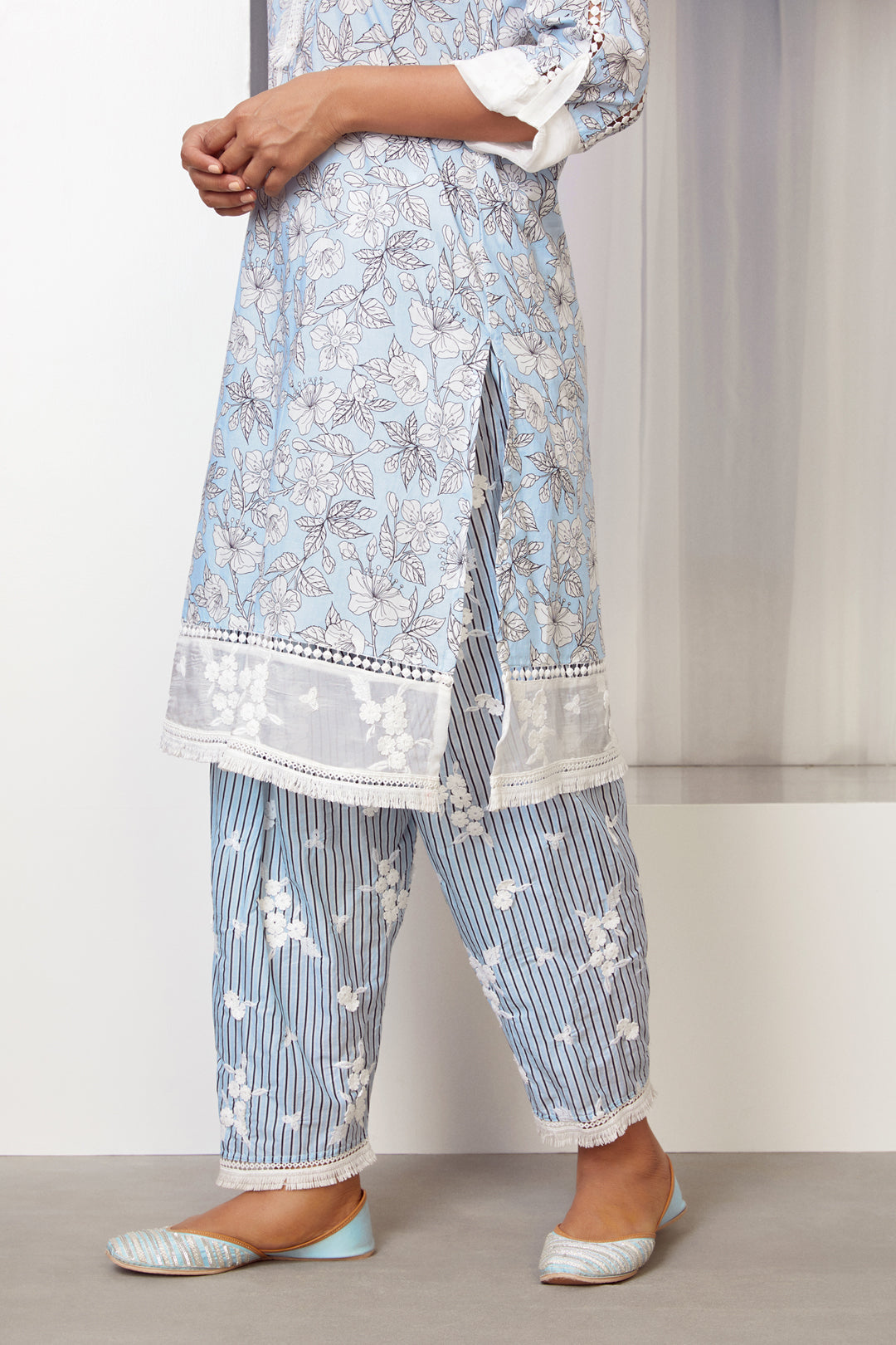 Mulmul Supima Cotton Abbey Light Blue Salwar