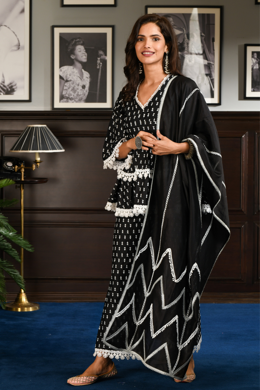 Pima Satin Ancel Kurta With Ancle pyajama Black