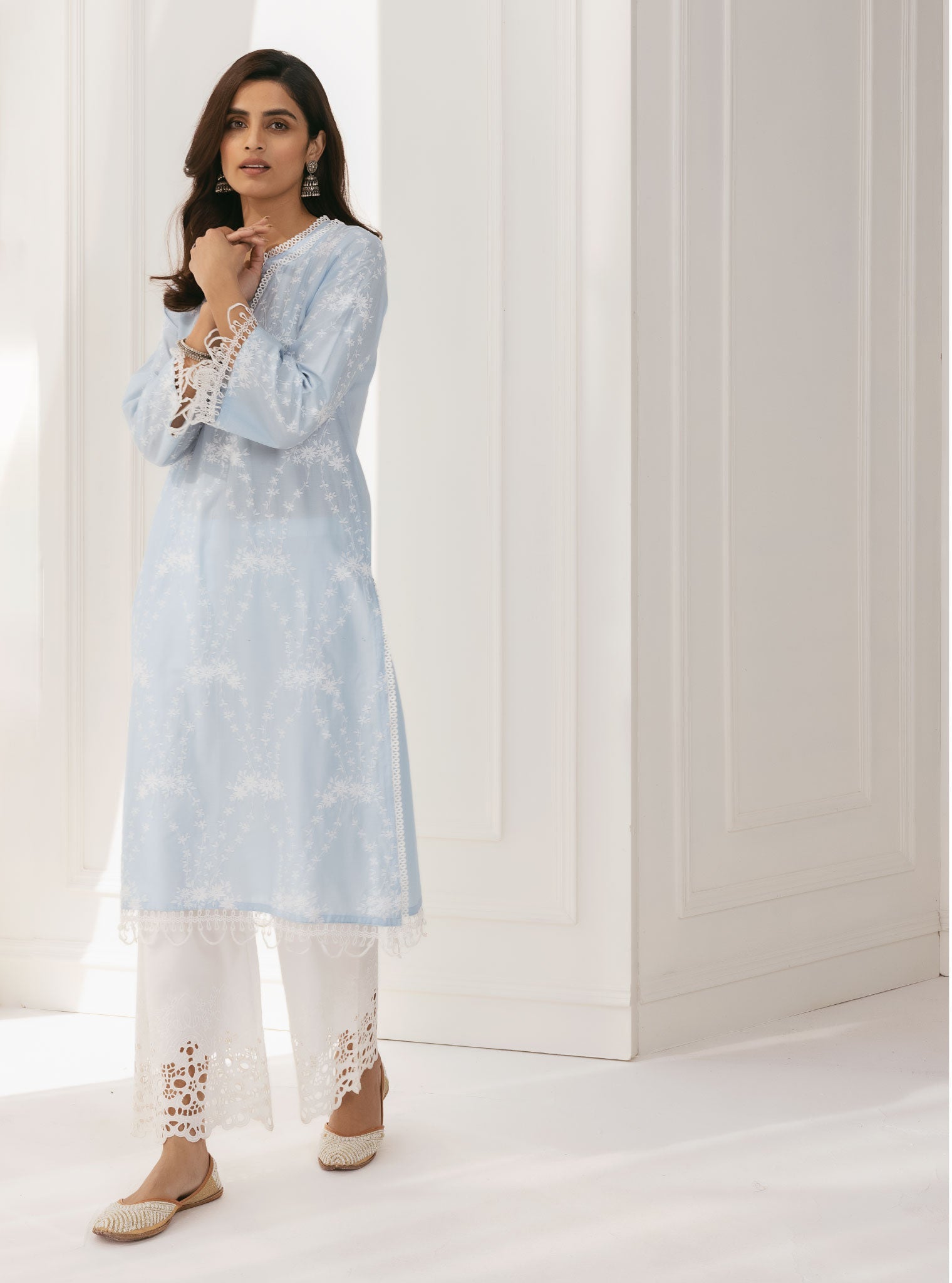 Mulmul Supima Cotton Arki Blue Kurta