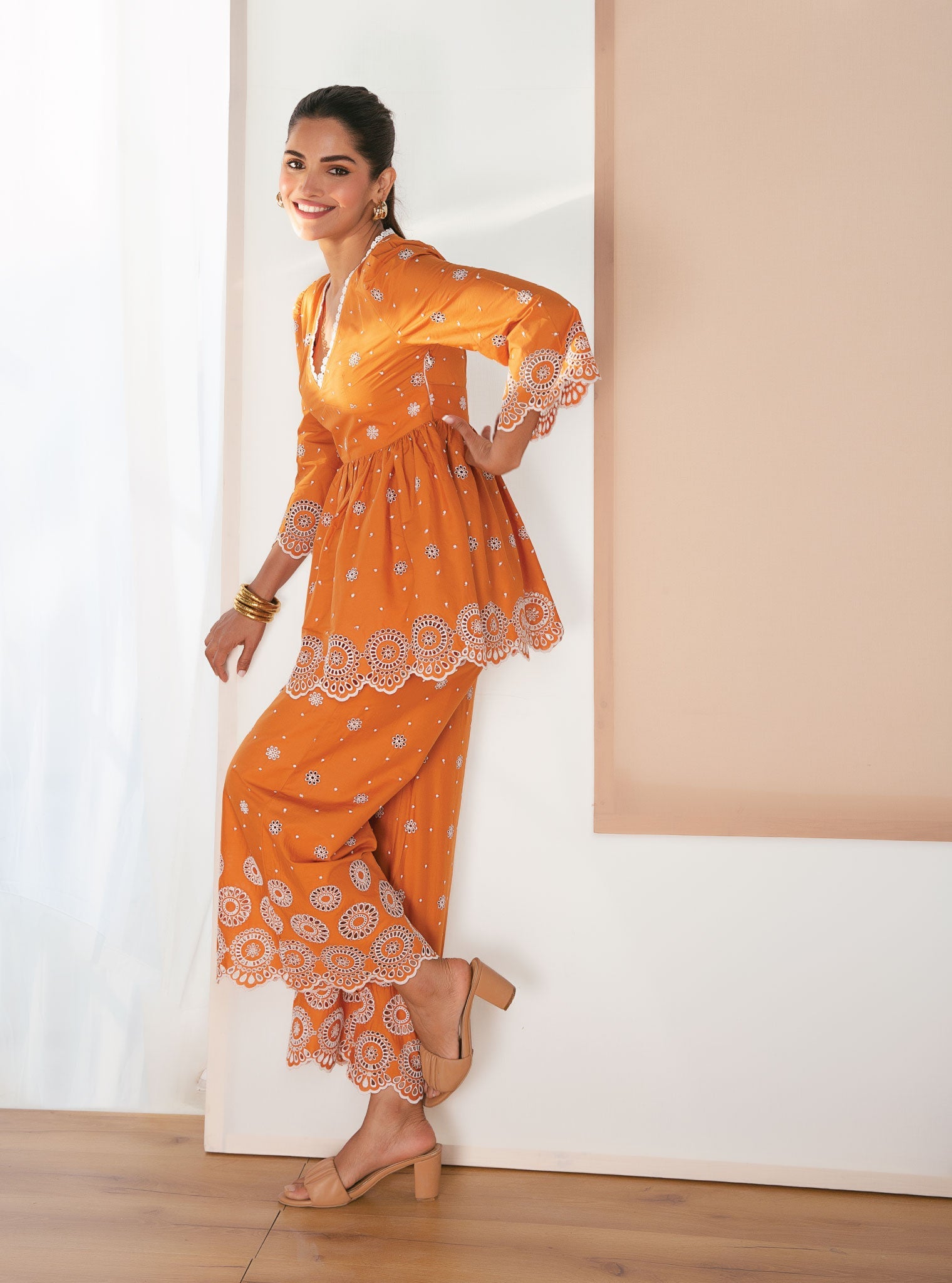 Aurelia Supima Cotton Orange Top with Bell Bottom Set