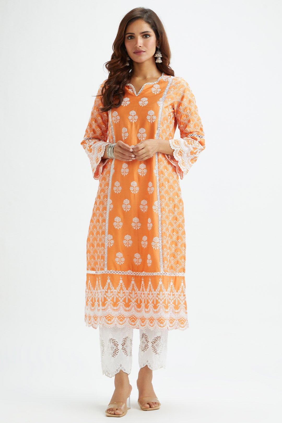 Mulmul Supima Satin Blair Orange Kurta