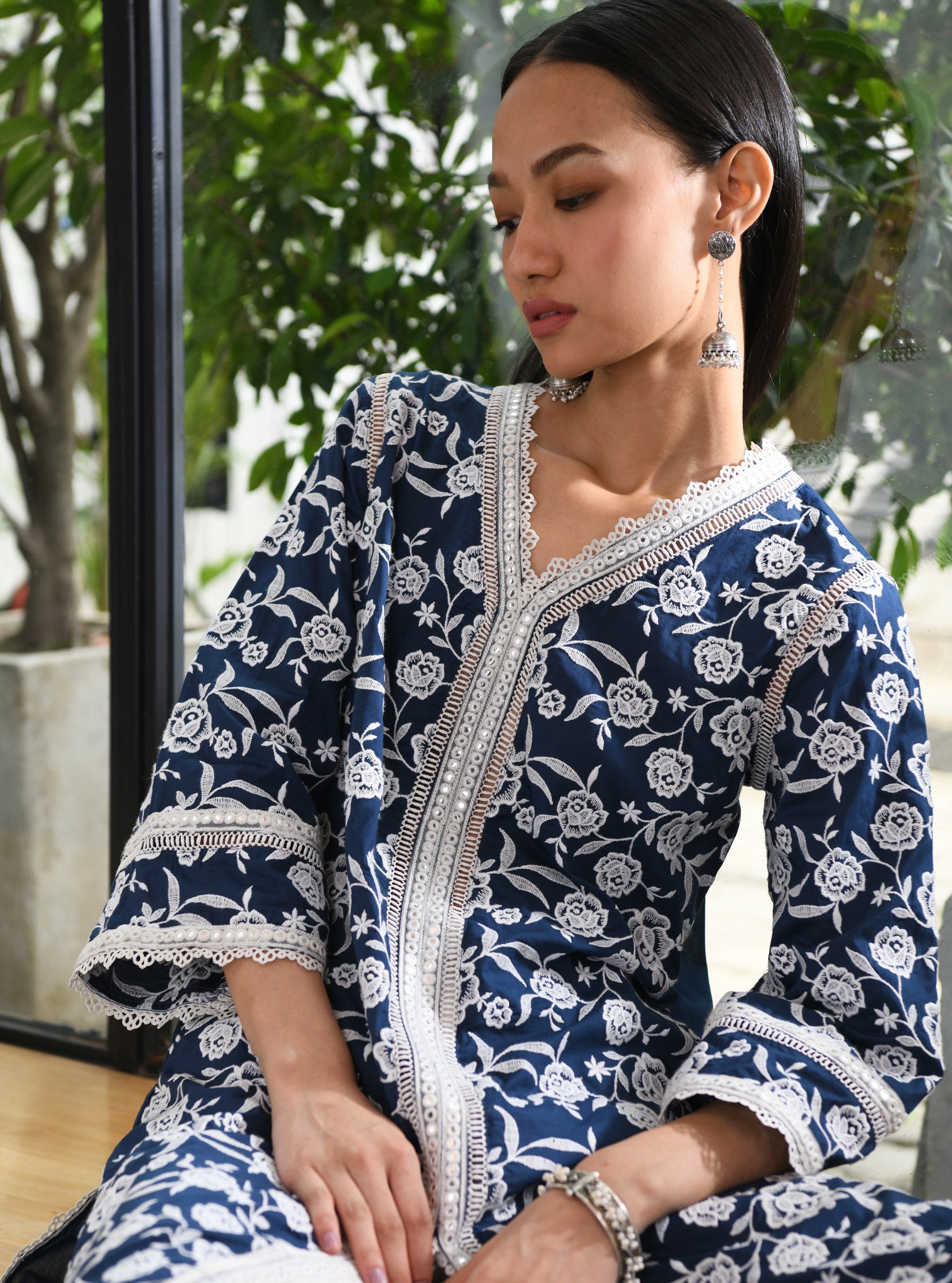 Mulmul Supima Cotton Briallen Kurta Navy