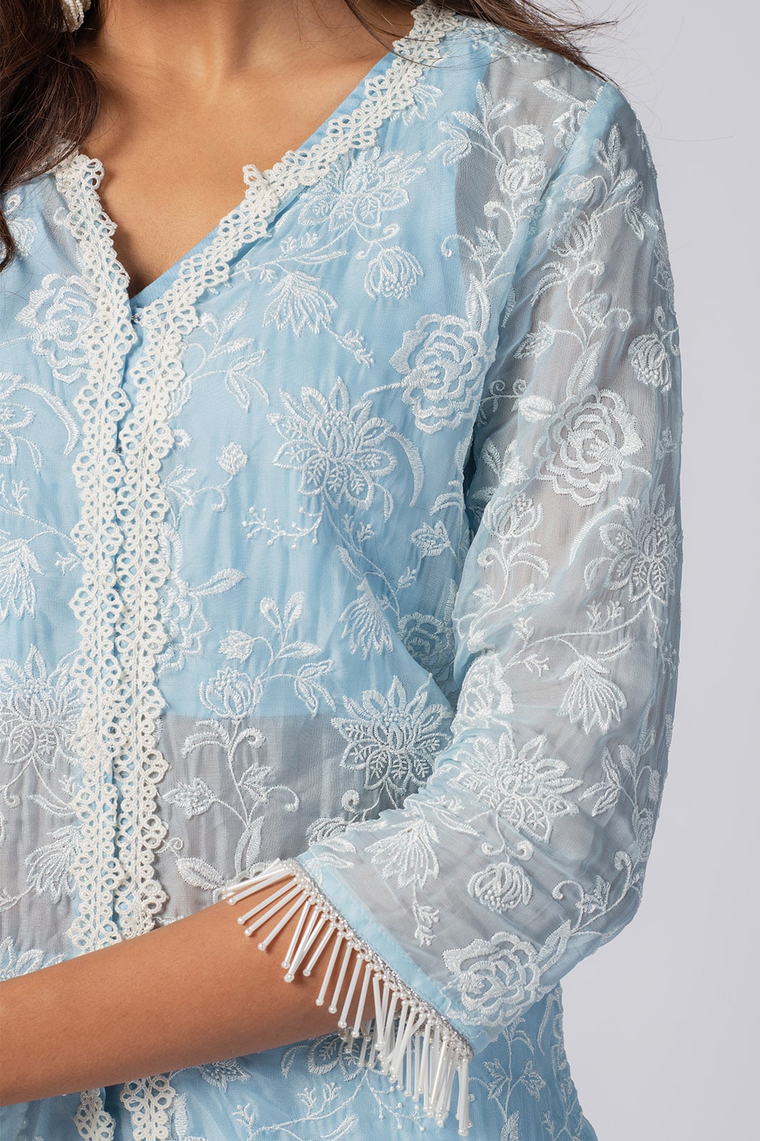 Mulmul Organza Claire Blue Kurta