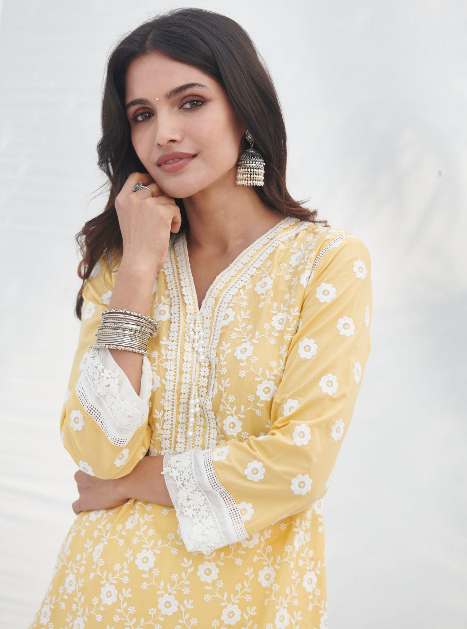 Mulmul Supima Cotton Codli Yellow kurta