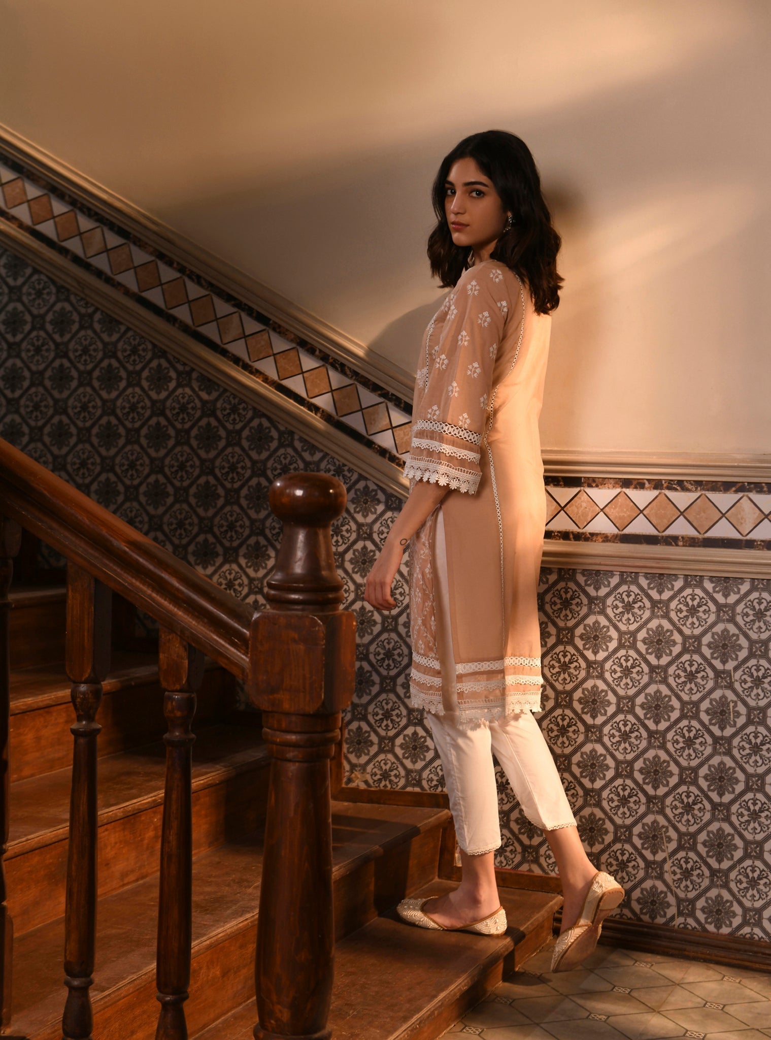 Mulmul Supima Cotton Darya Beige Kurta