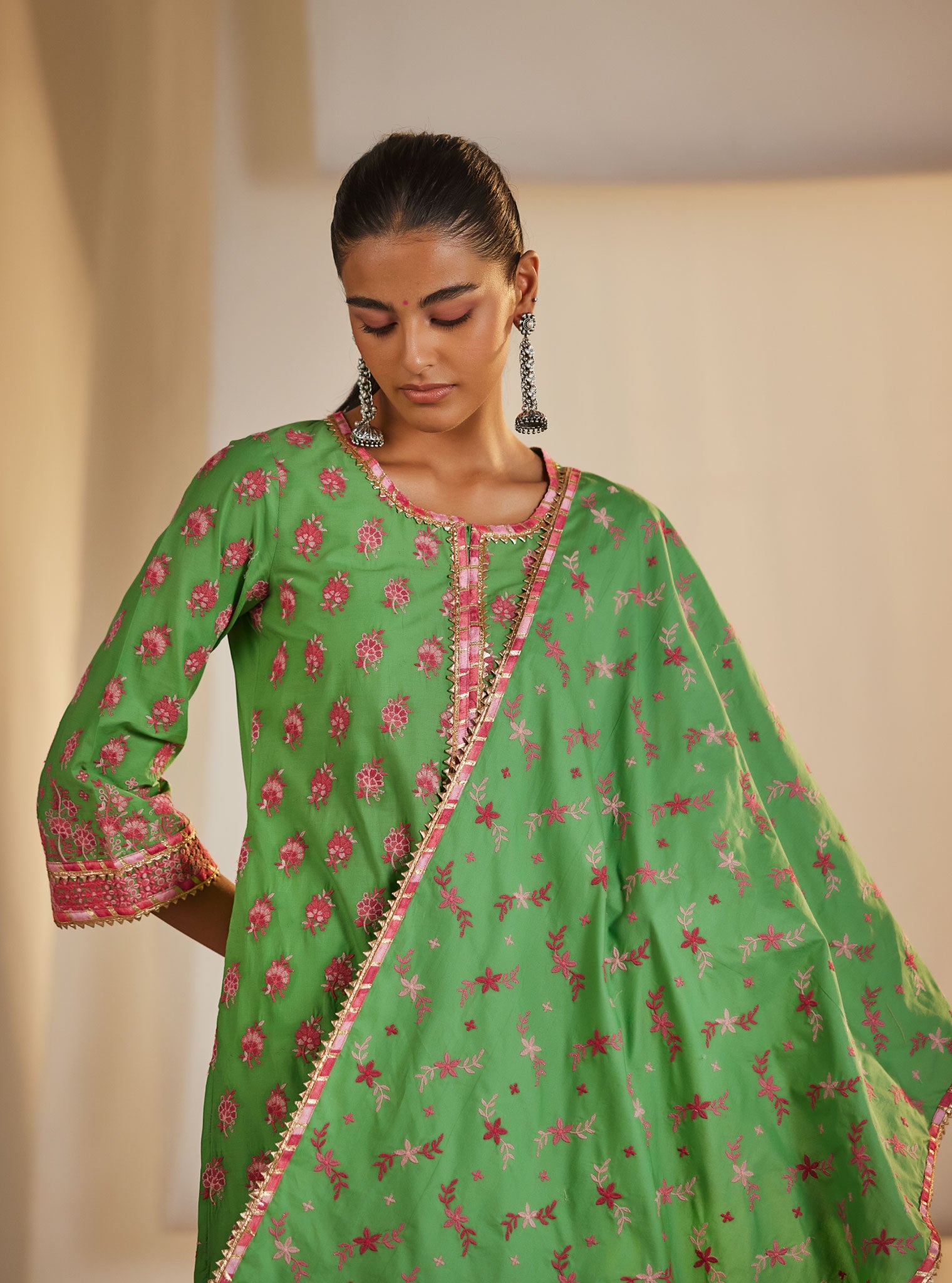 Denise Supima Cotton Green Kurta Set