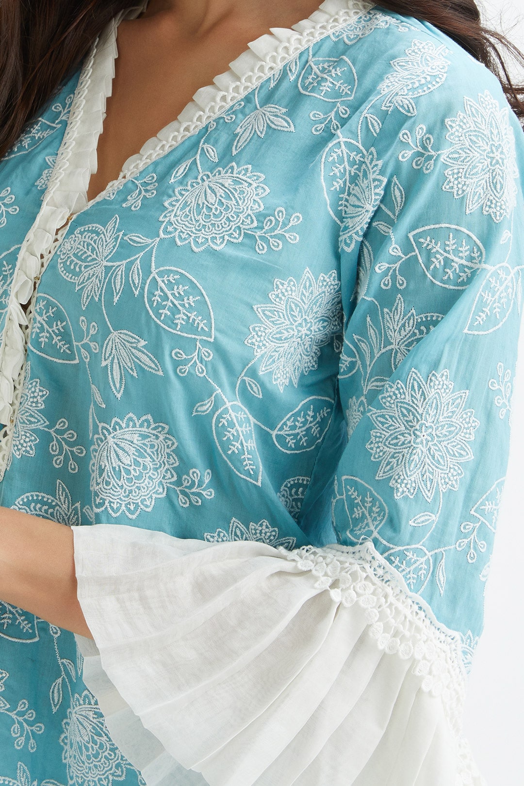 Mulmul Supima Cotton Dunlin Teal Kurta