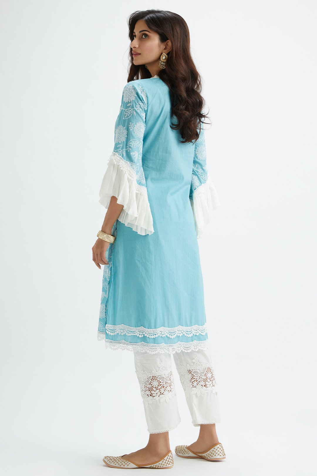 Mulmul Supima Cotton Dunlin Teal Kurta