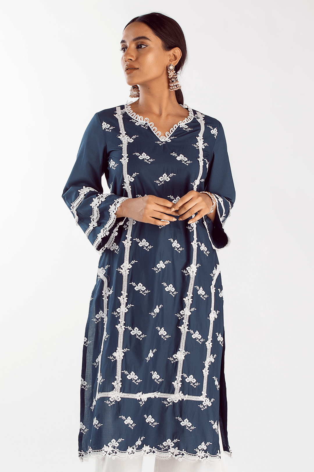 Mulmul Supima Cotton Eternity Navy Kurta