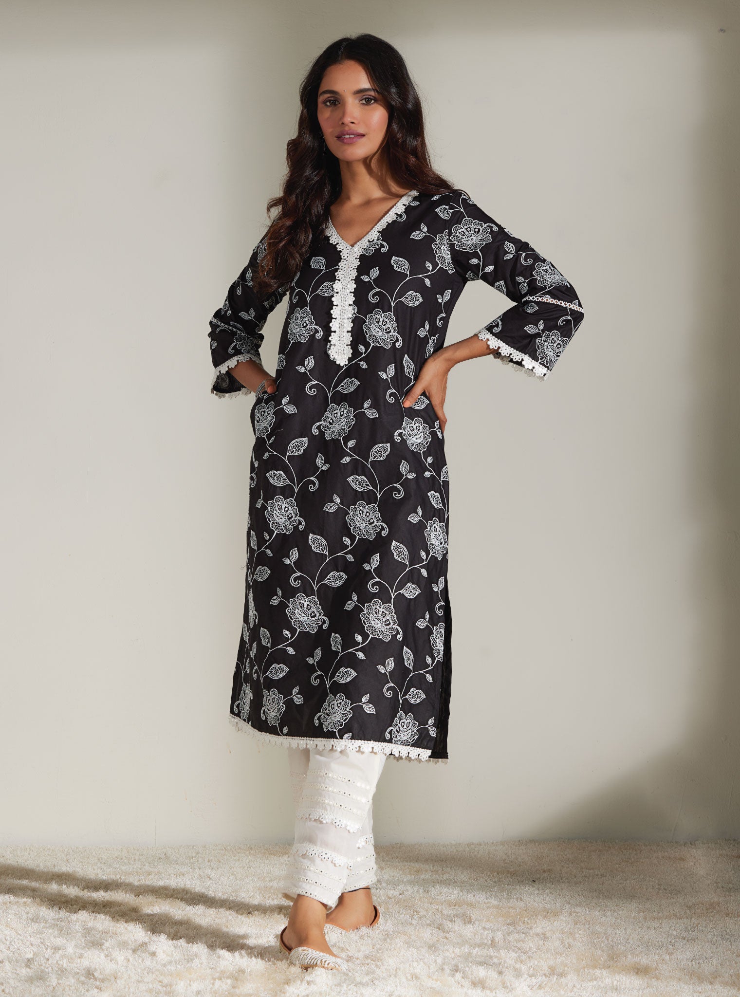 Mulmul Supima Cotton Ezra Black Kurta