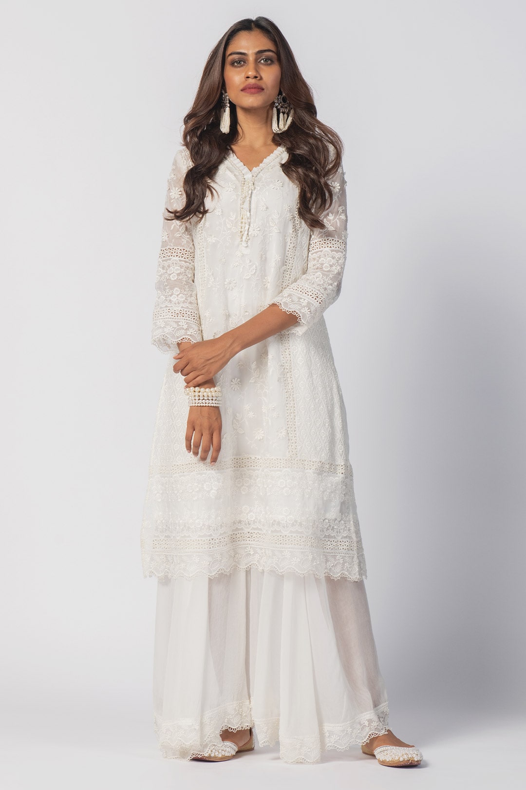 Fiona Tencel Luxe Organza Off White Sharara Set