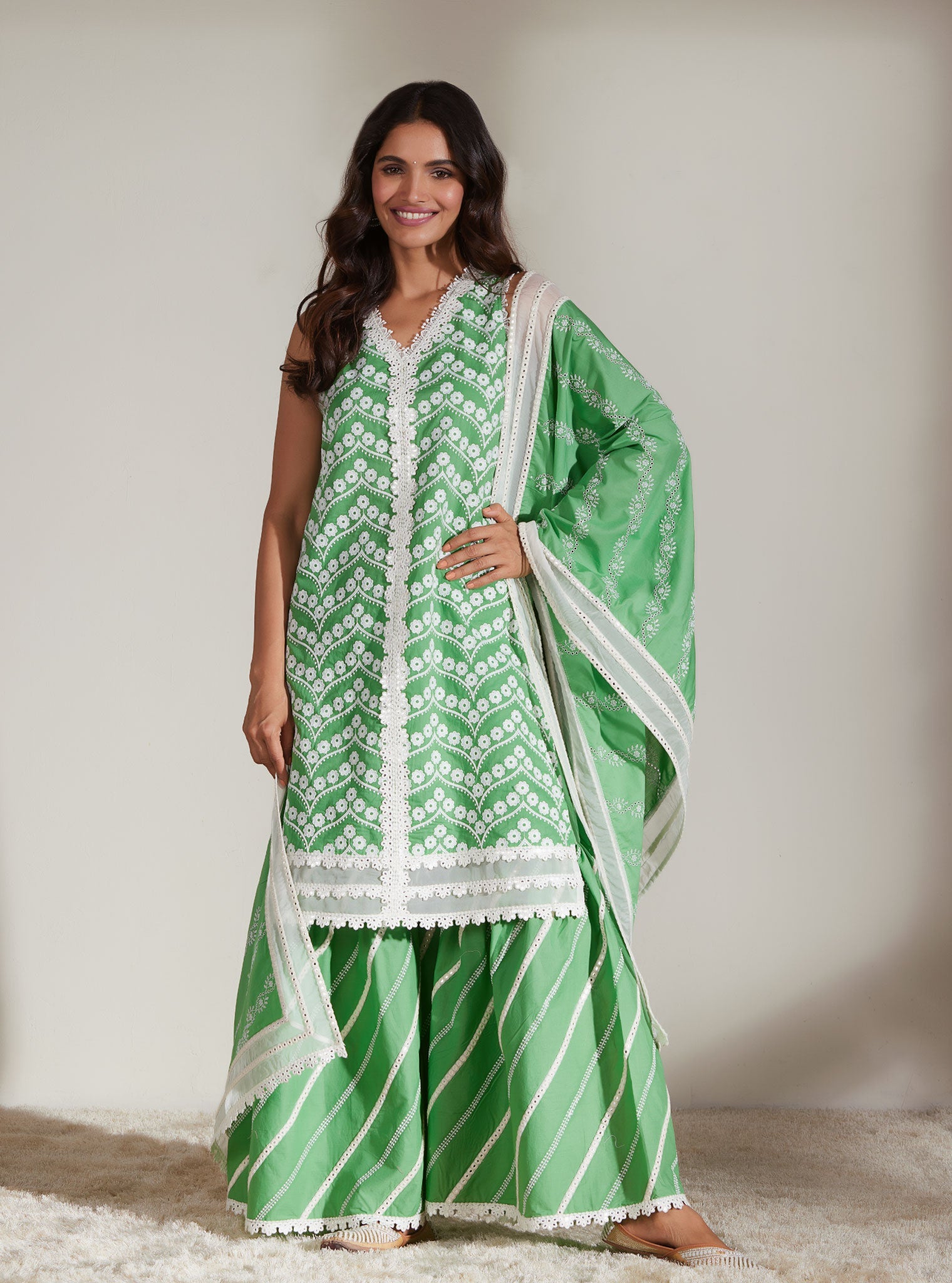 Mulmul Supima Cotton Shiloh Green Dupatta