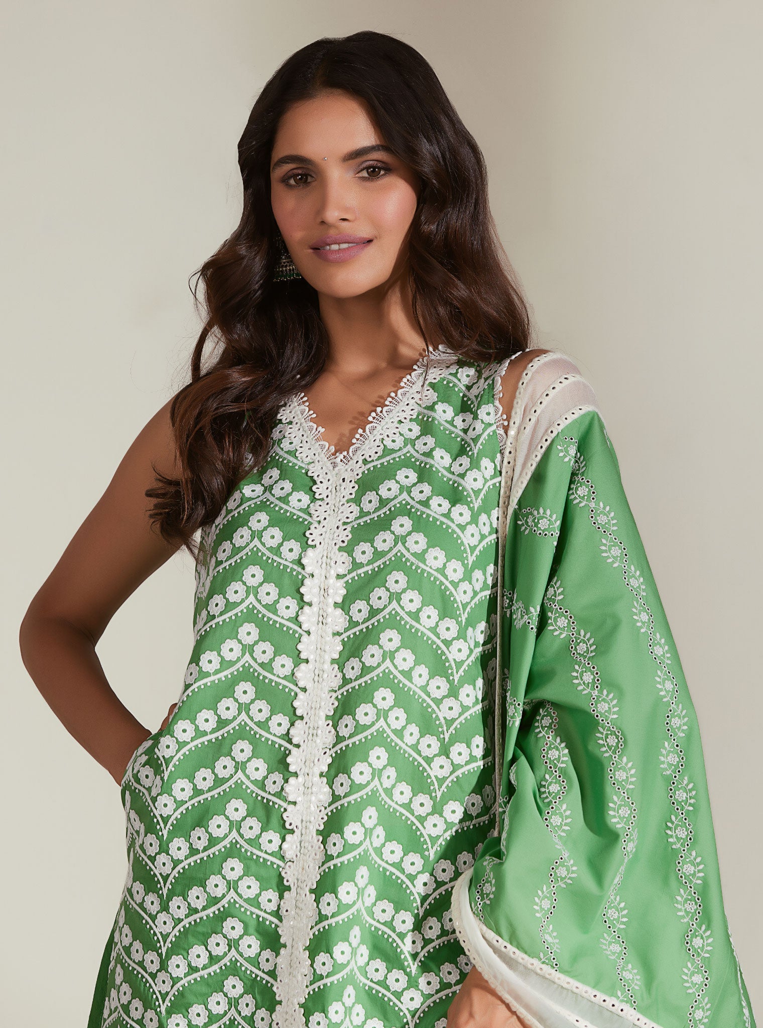 Mulmul Supima Cotton Shiloh Green Dupatta