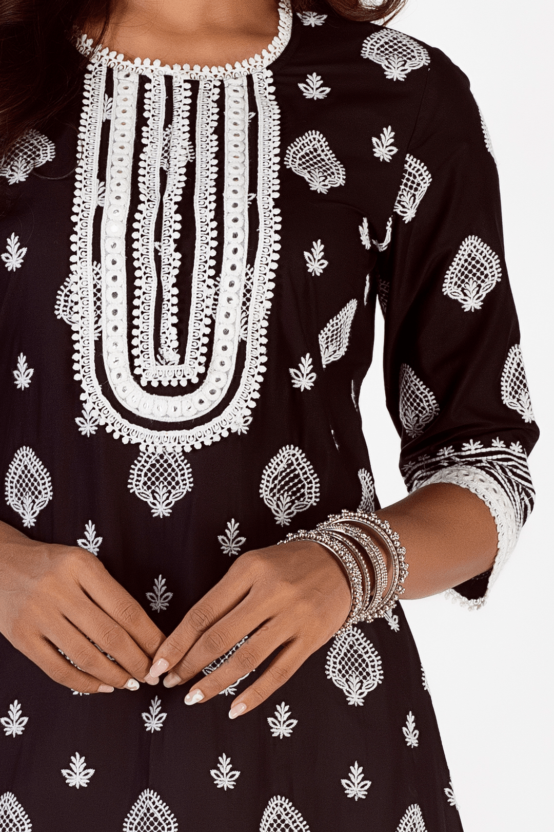 Mulmul Supima Cotton Gene Black Kurta