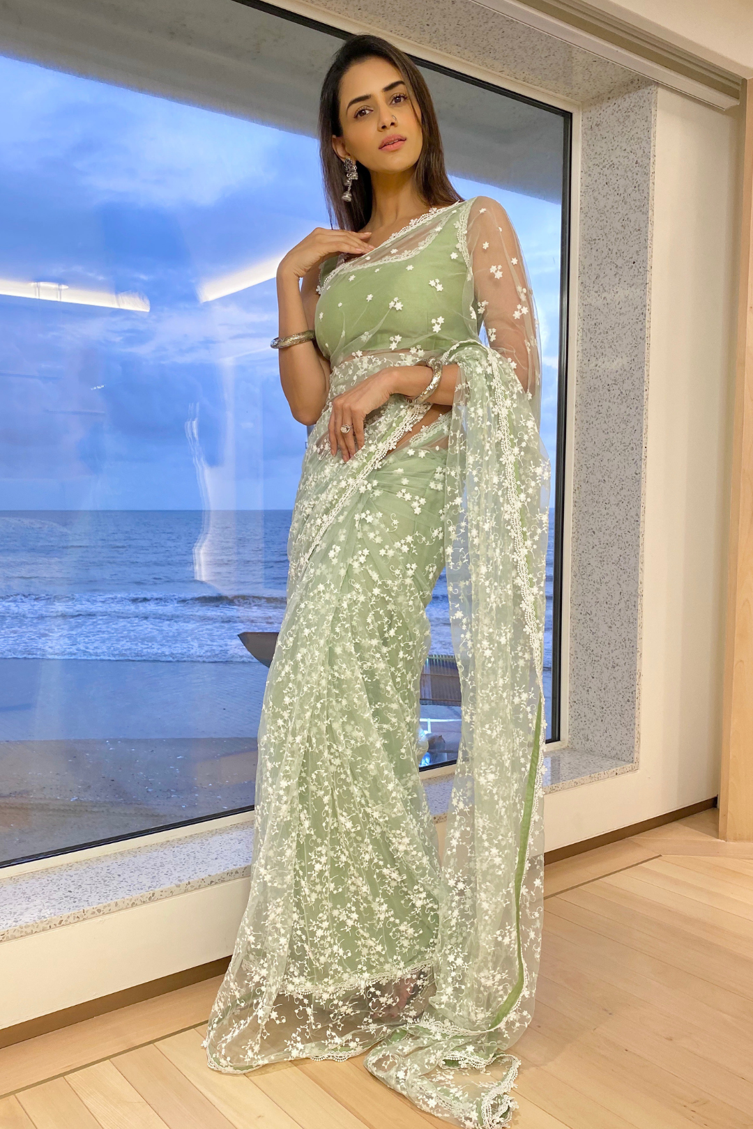 Net Embroidered Saree